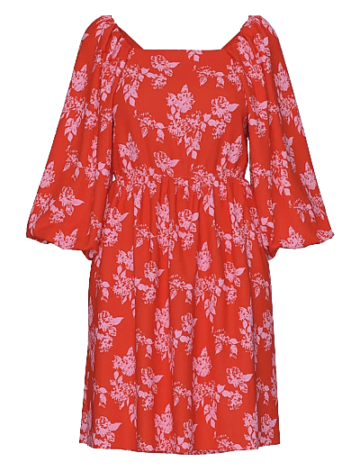 YAS YASBILLIE 3/4 BOW MINI DRESS - Mekot - SPICY ORANGE / red
