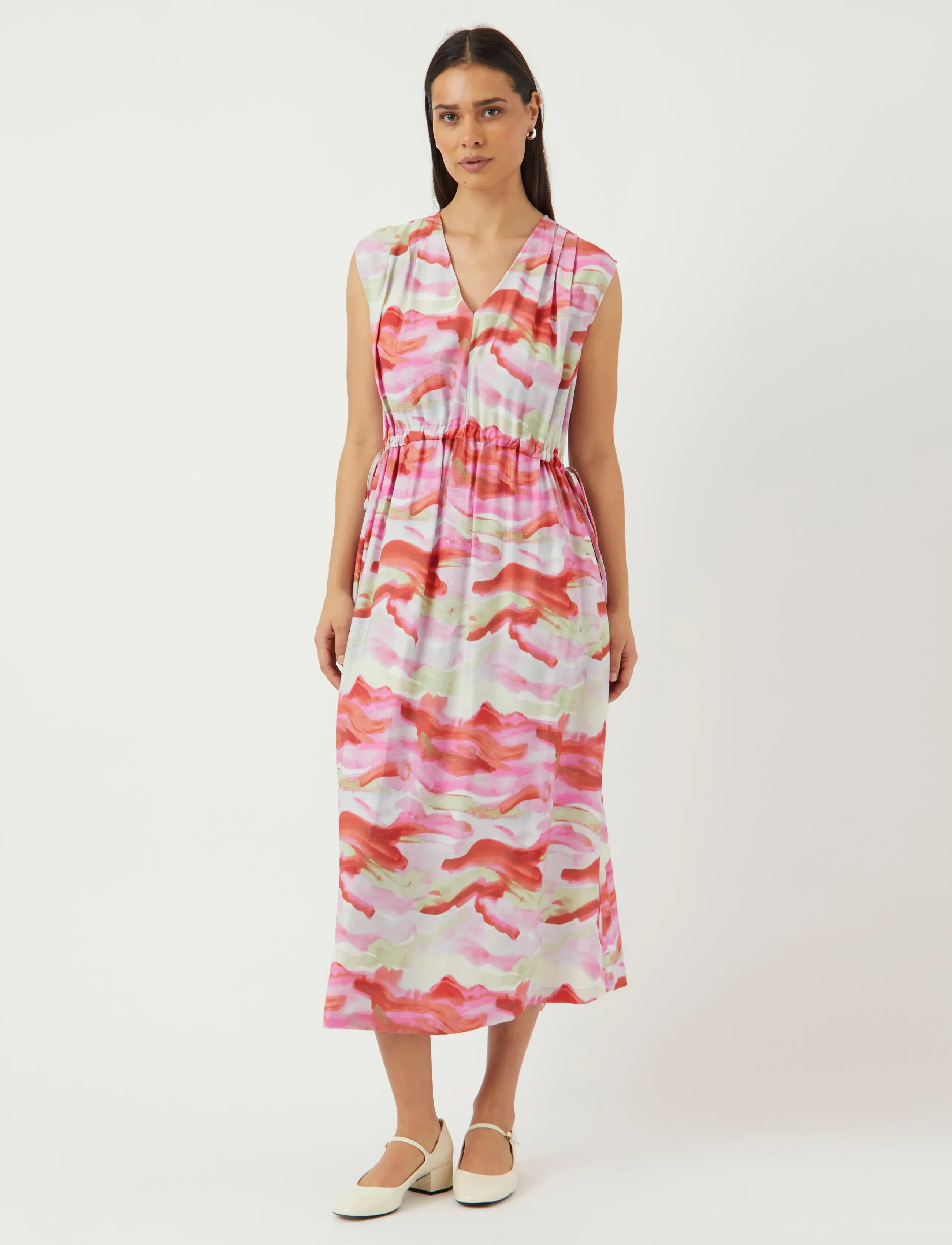YAS arola Sl Long Dress S., Kvinder, Ærmeløs V-Hals Mønstret Lang Kjole, Pink, Str: 42