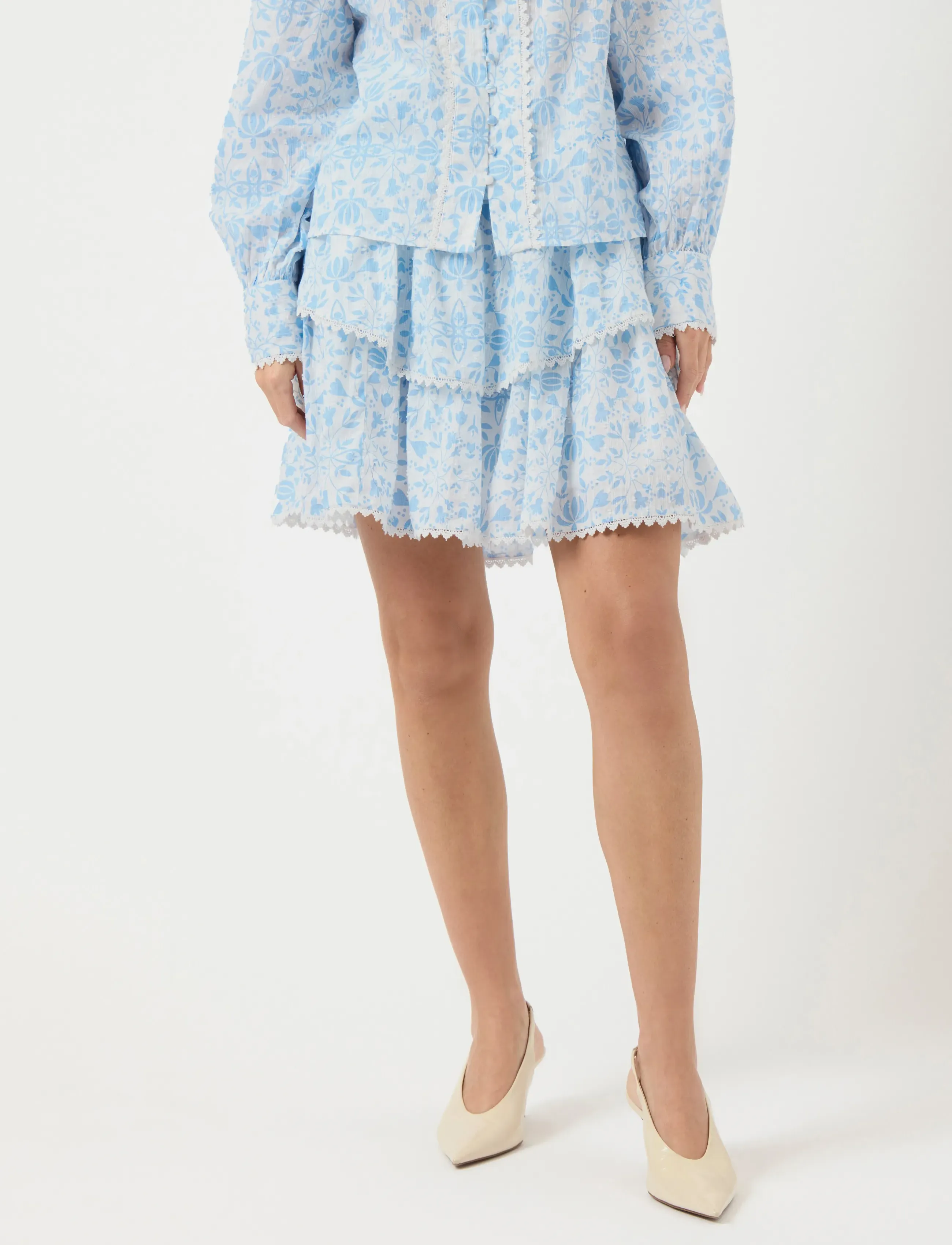 YAS vips Hw Skirt S., Kvinder, Højtaljet Flæseskørt, Blå, Str: 40