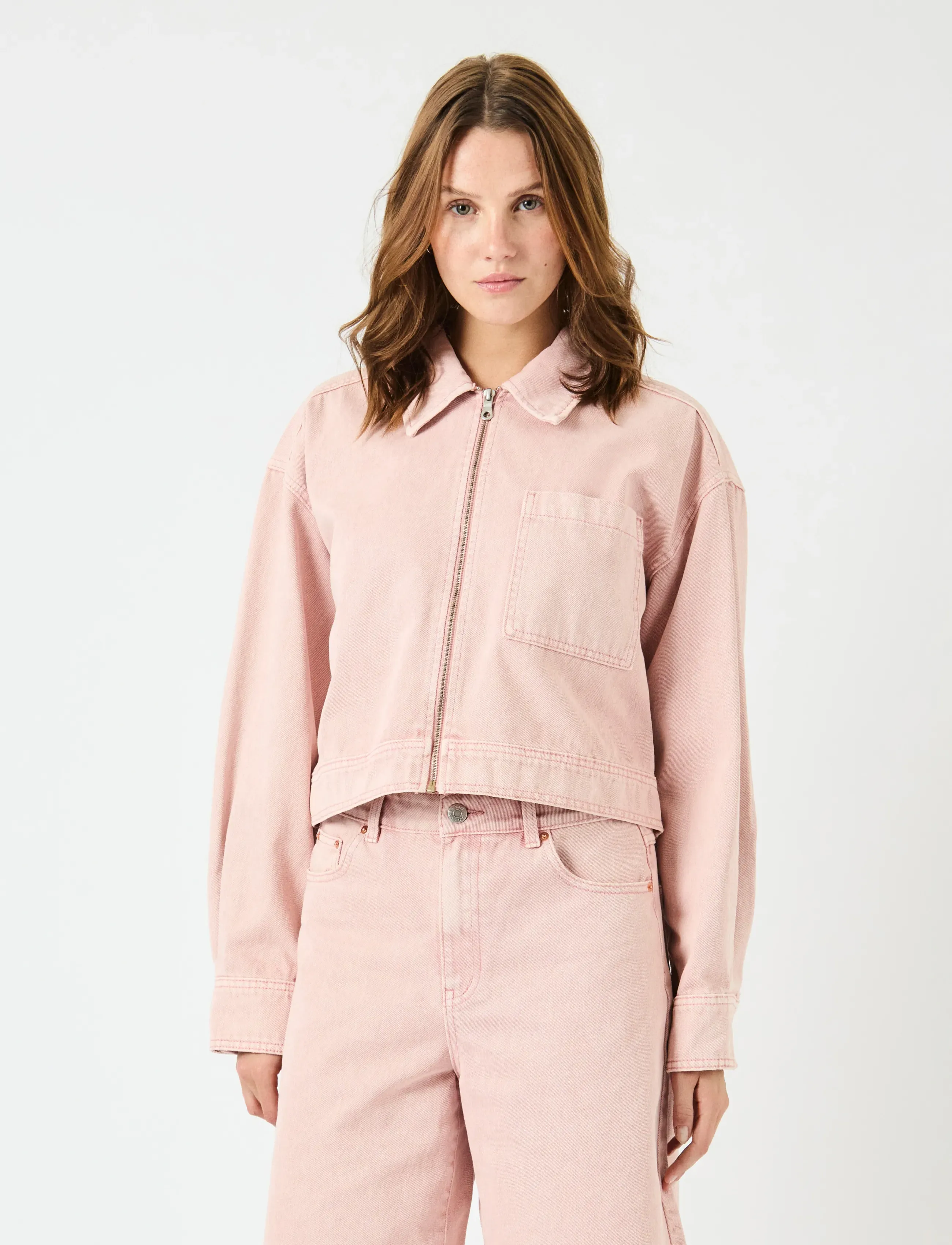 YAS YASSUN LS CROP DENIM JACKET S. - FEST - Tøj - ZEPHYR / pink/rose
