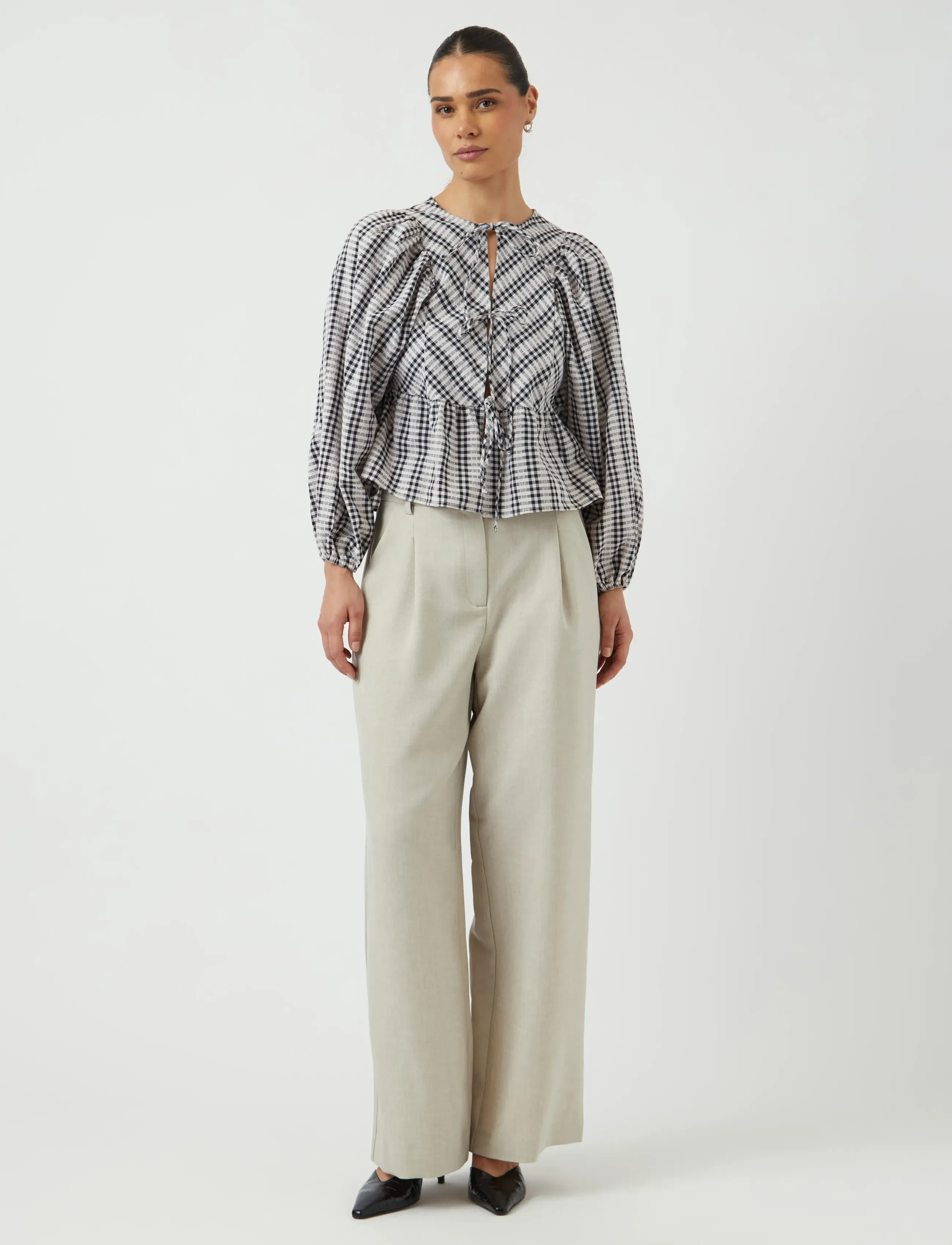 YAS celli Ls Tie Top, Kvinder, Langærmet Peplum Bindebluse, Grå, Str: 34
