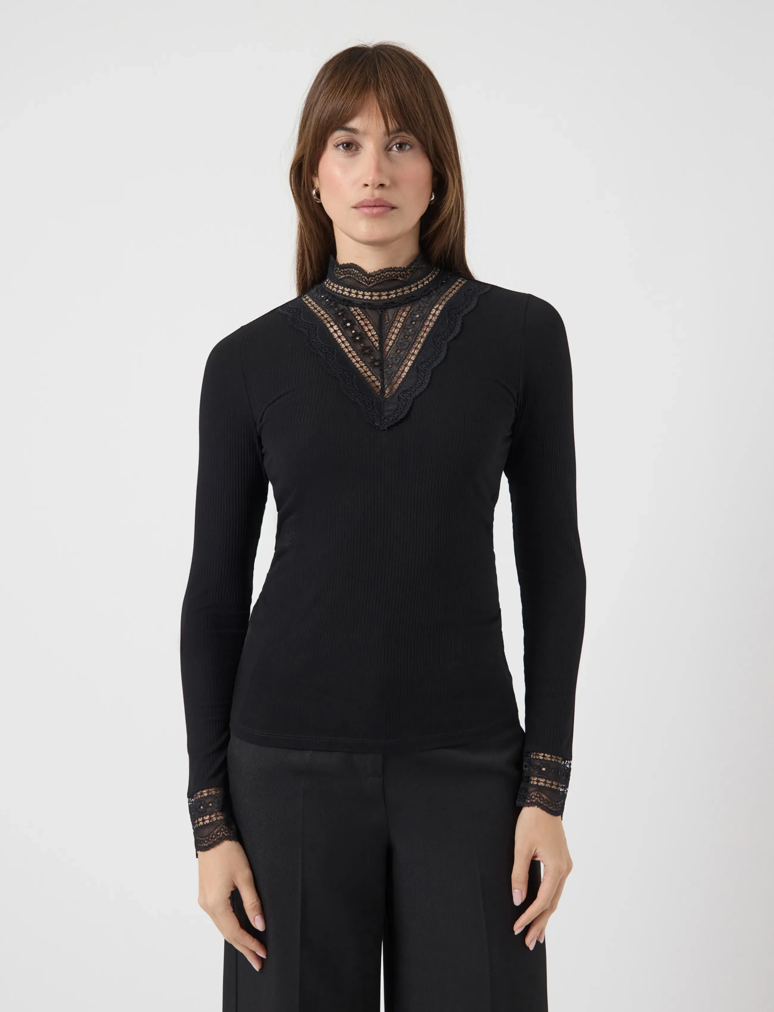 YAS YASELLINA LS HIGH NECK TOP S. NOOS - Pluusid ja särgid - BLACK / black