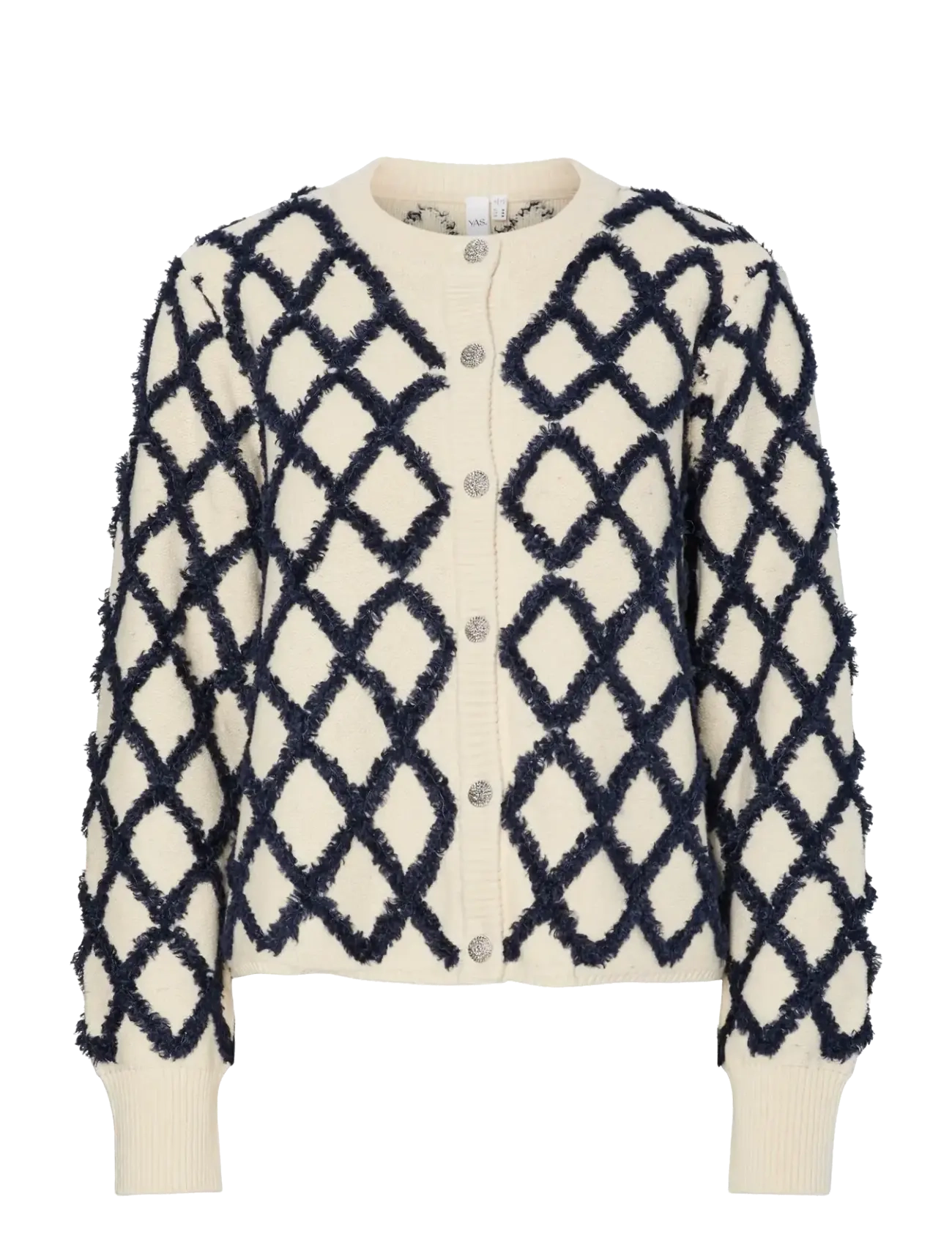 YAS zigly Ls Knit Cardigan S. Noos, Kvinder, Tekstureret Diamant Cardigan, Cream, Str: XS