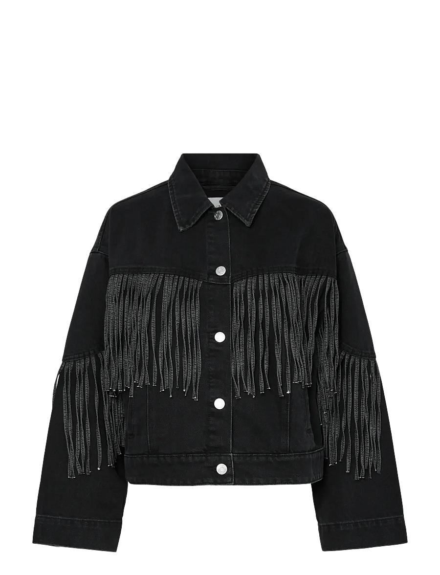 YAS - YASAIKO LS DENIM FRINGE JACKET - D2D - dark grey denim - 1