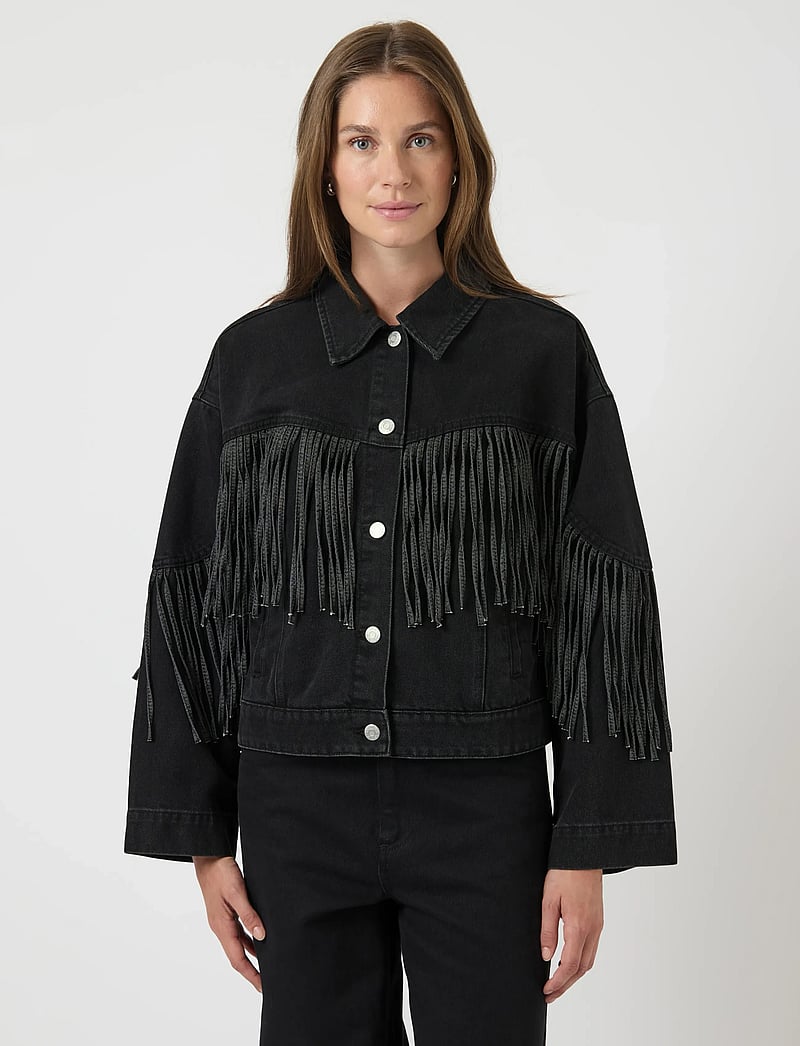 YAS - YASAIKO LS DENIM FRINGE JACKET - D2D - dark grey denim - 0