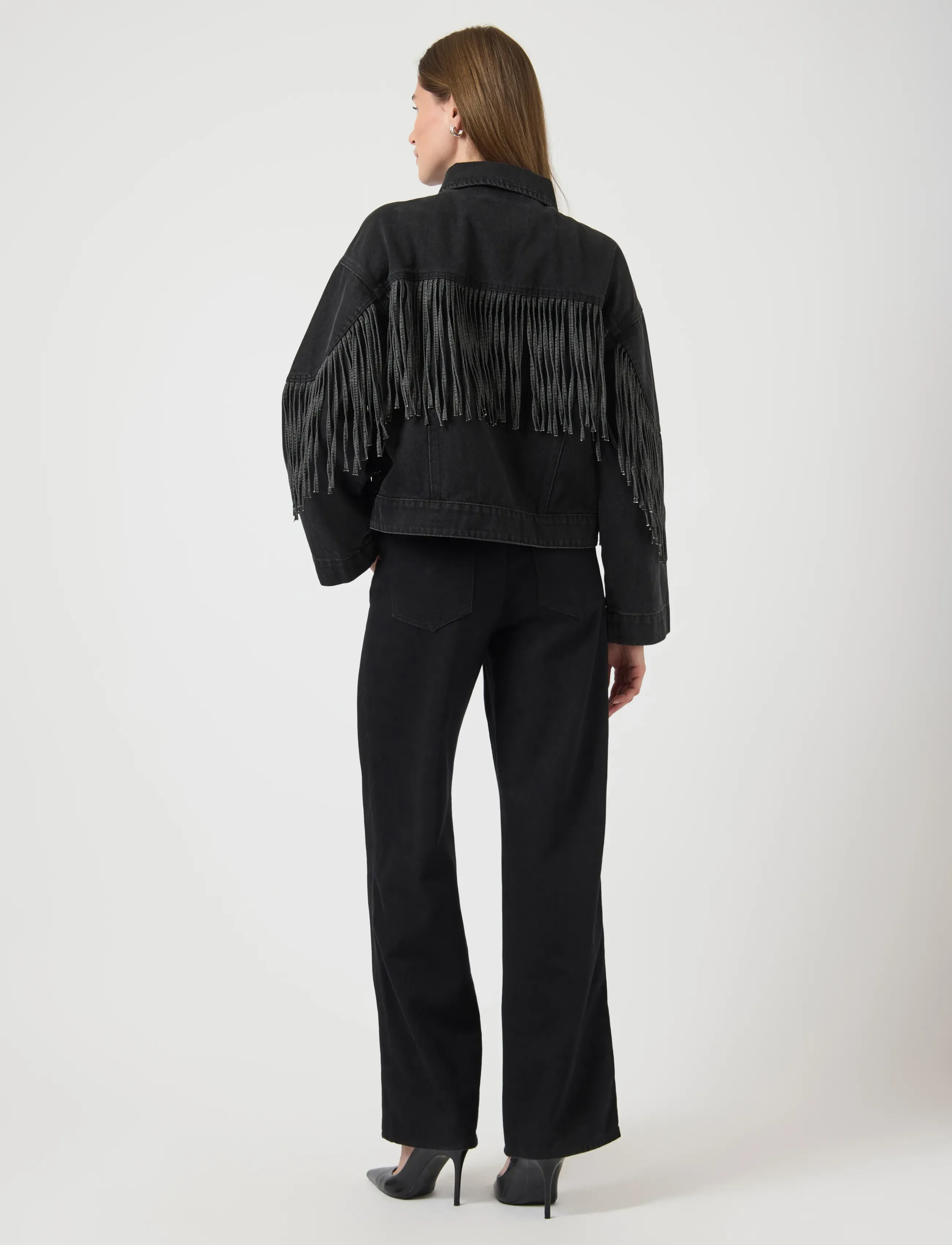 YAS - YASAIKO LS DENIM FRINGE JACKET - D2D - dark grey denim - 3