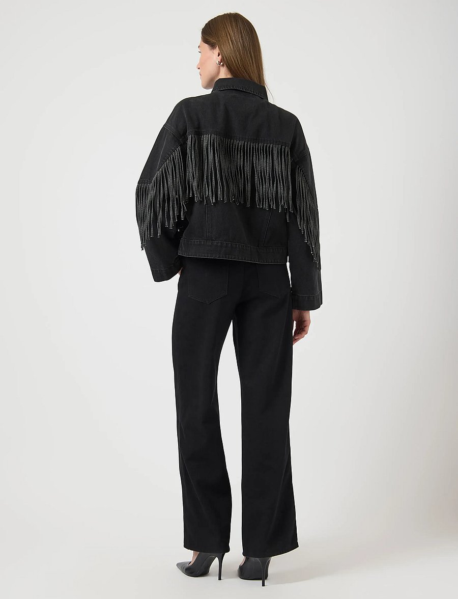 YAS - YASAIKO LS DENIM FRINGE JACKET - D2D - dark grey denim - 3
