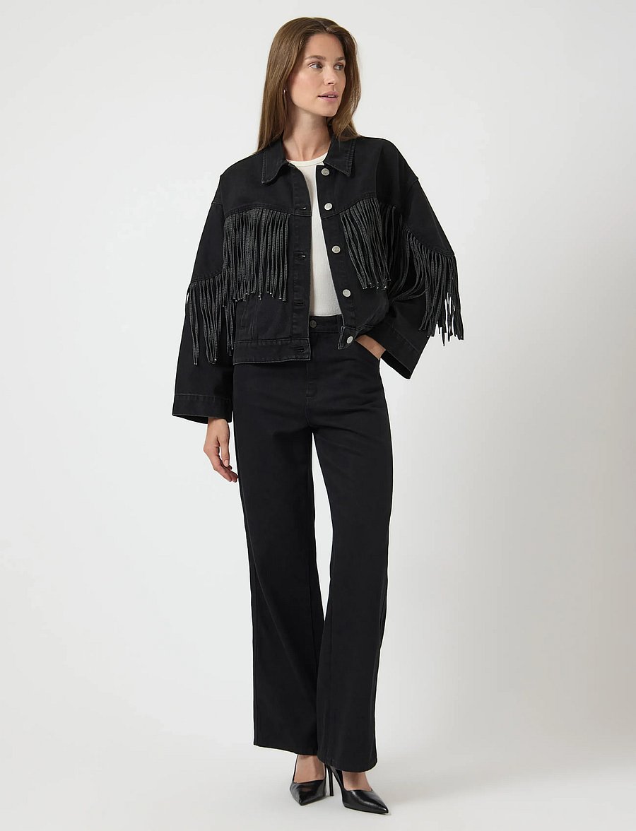 YAS - YASAIKO LS DENIM FRINGE JACKET - D2D - dark grey denim - 4
