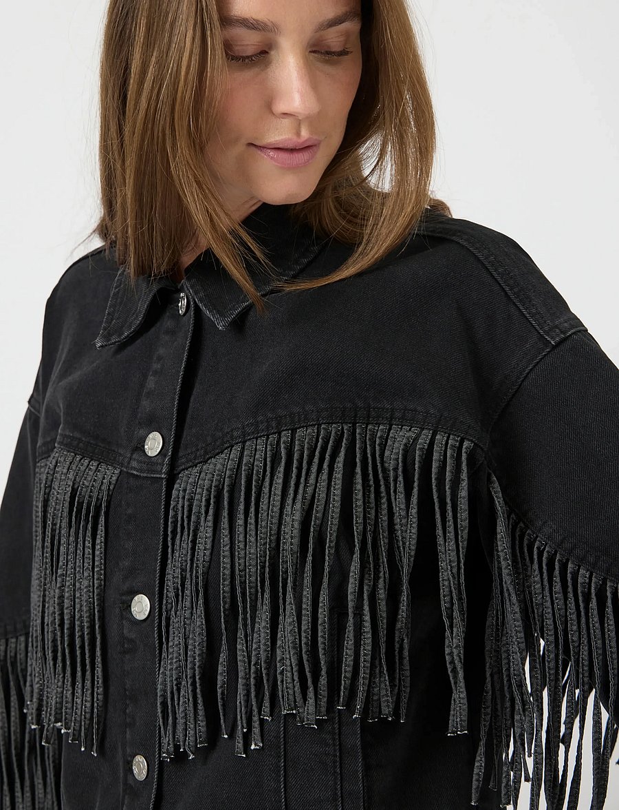 YAS - YASAIKO LS DENIM FRINGE JACKET - D2D - dark grey denim - 5