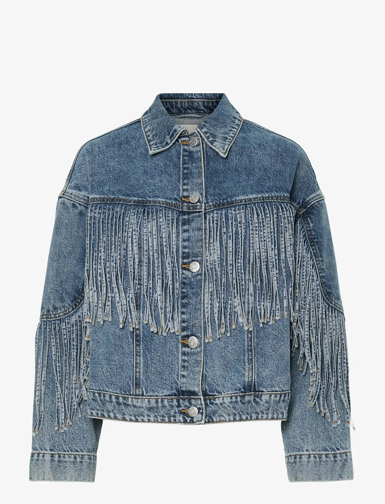YAS - YASAIKO LS DENIM FRINGE JACKET - D2D - spring jackets - medium blue denim - 1