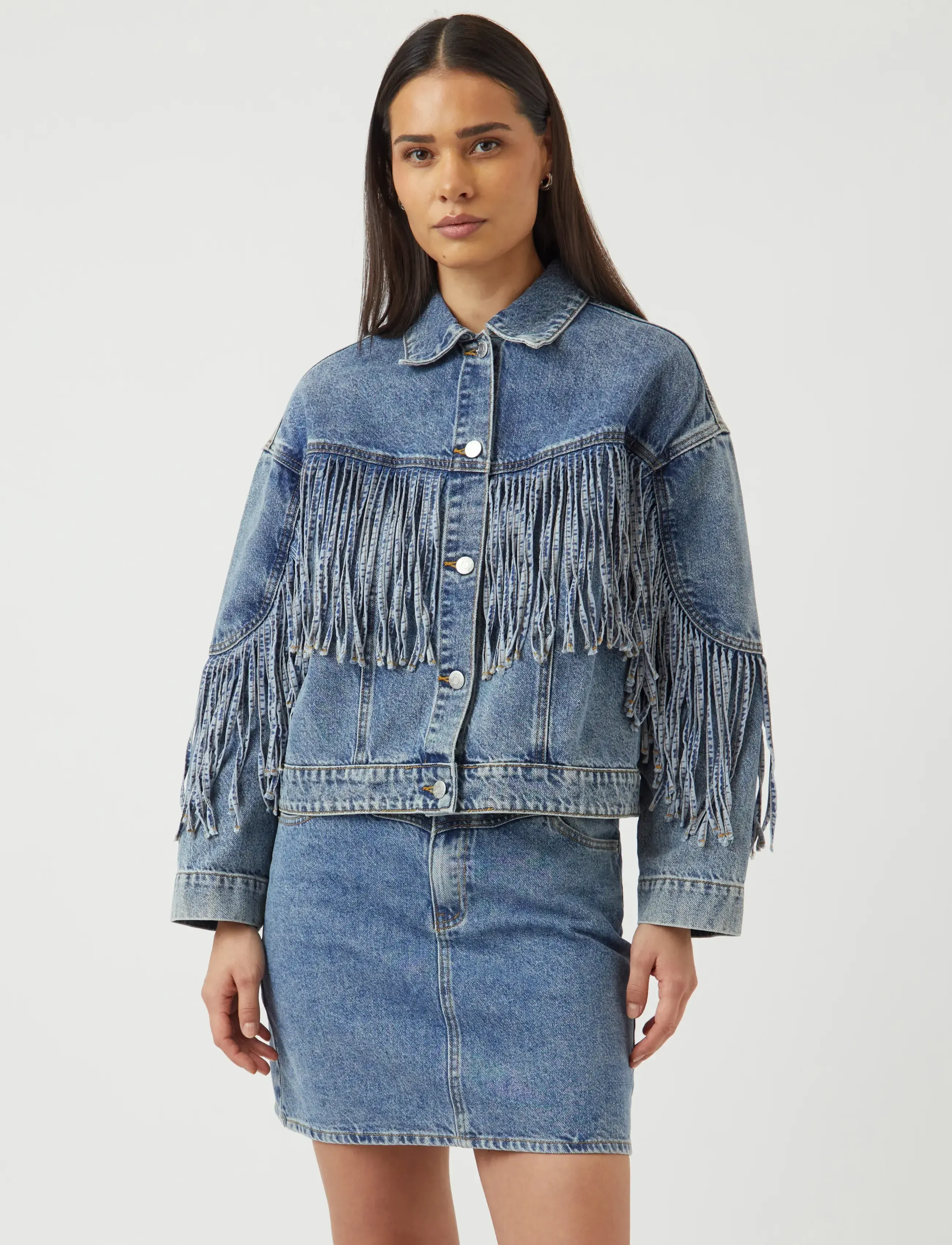YAS YASAIKO LS DENIM FRINGE JACKET - D2D - YAS - MEDIUM BLUE DENIM / blue