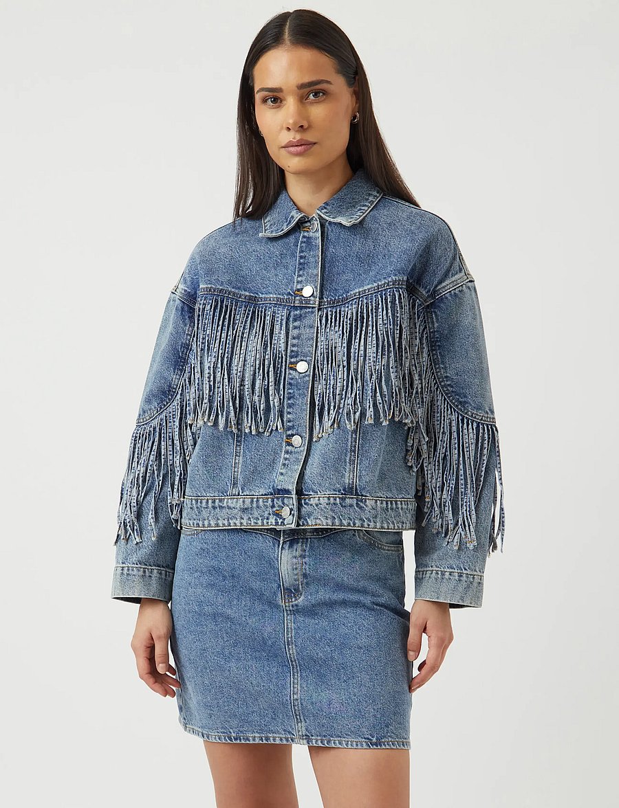 YAS - YASAIKO LS DENIM FRINGE JACKET - D2D - medium blue denim - 0