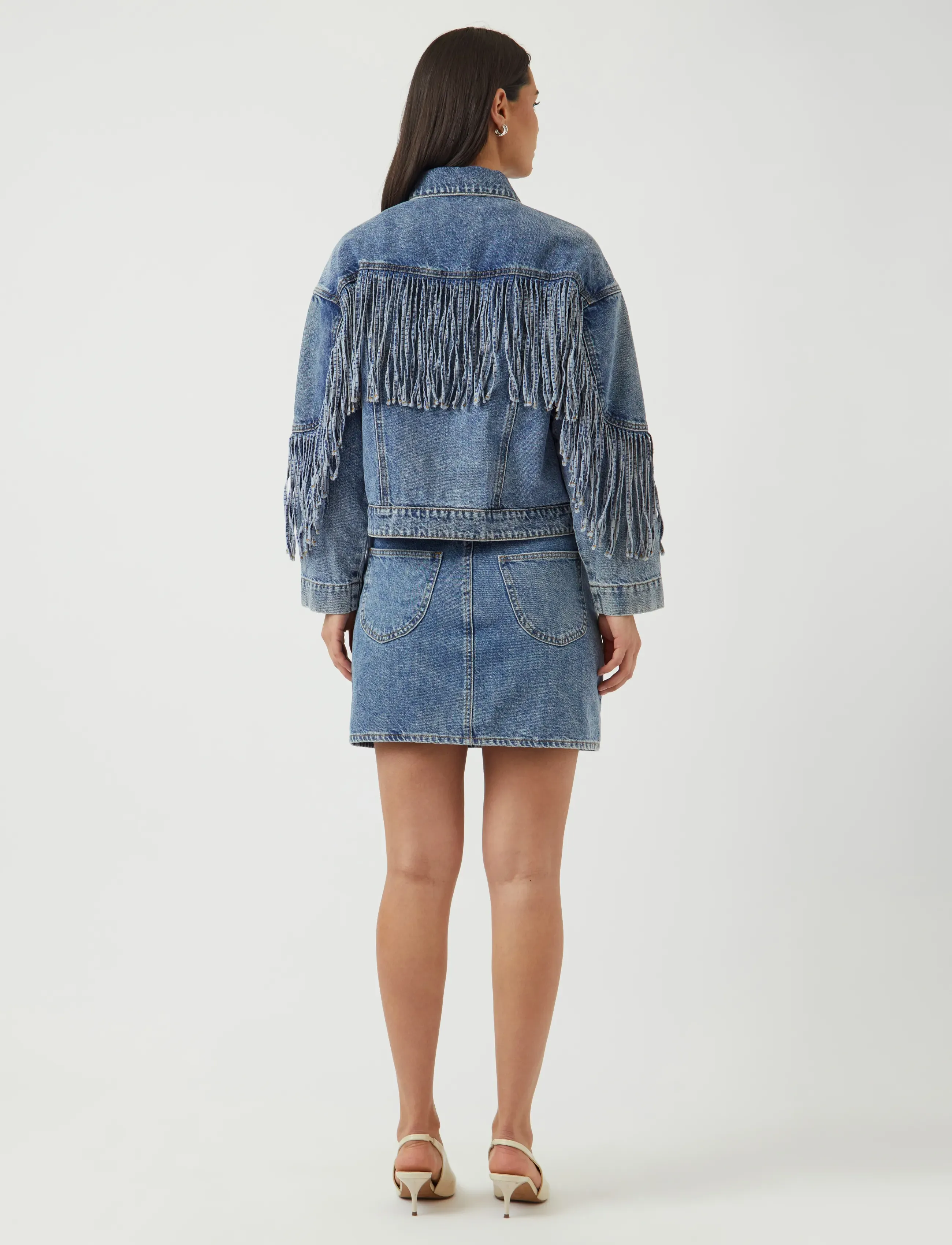 YAS - YASAIKO LS DENIM FRINGE JACKET - D2D - medium blue denim - 3
