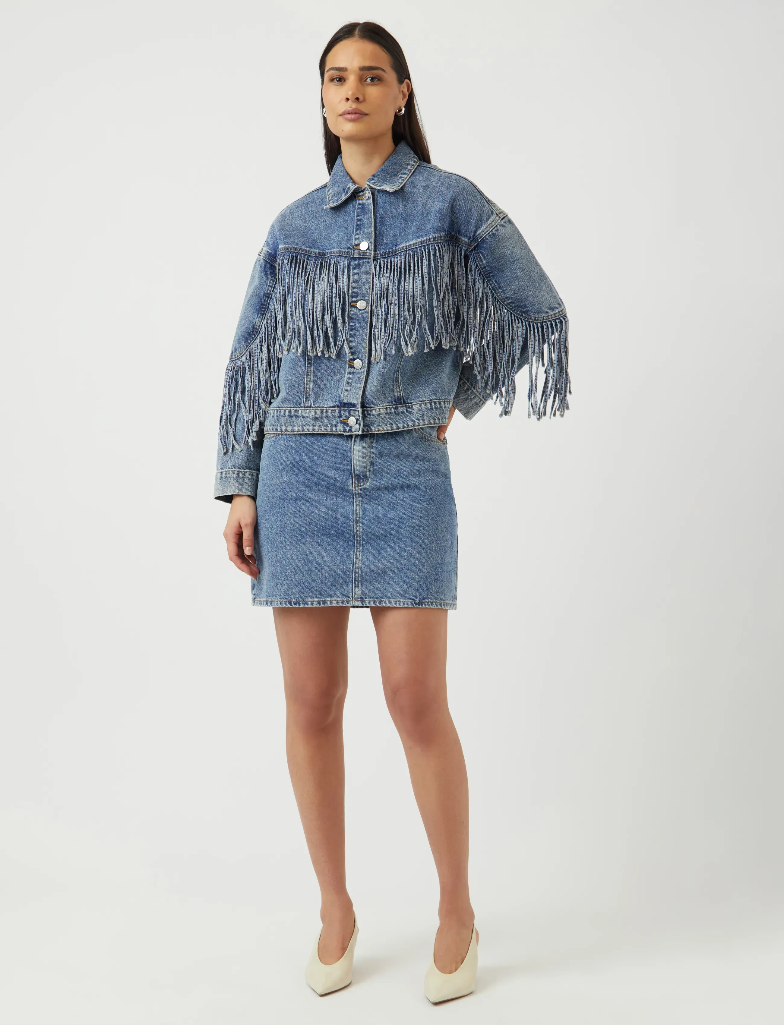 YAS - YASAIKO LS DENIM FRINGE JACKET - D2D - medium blue denim - 4