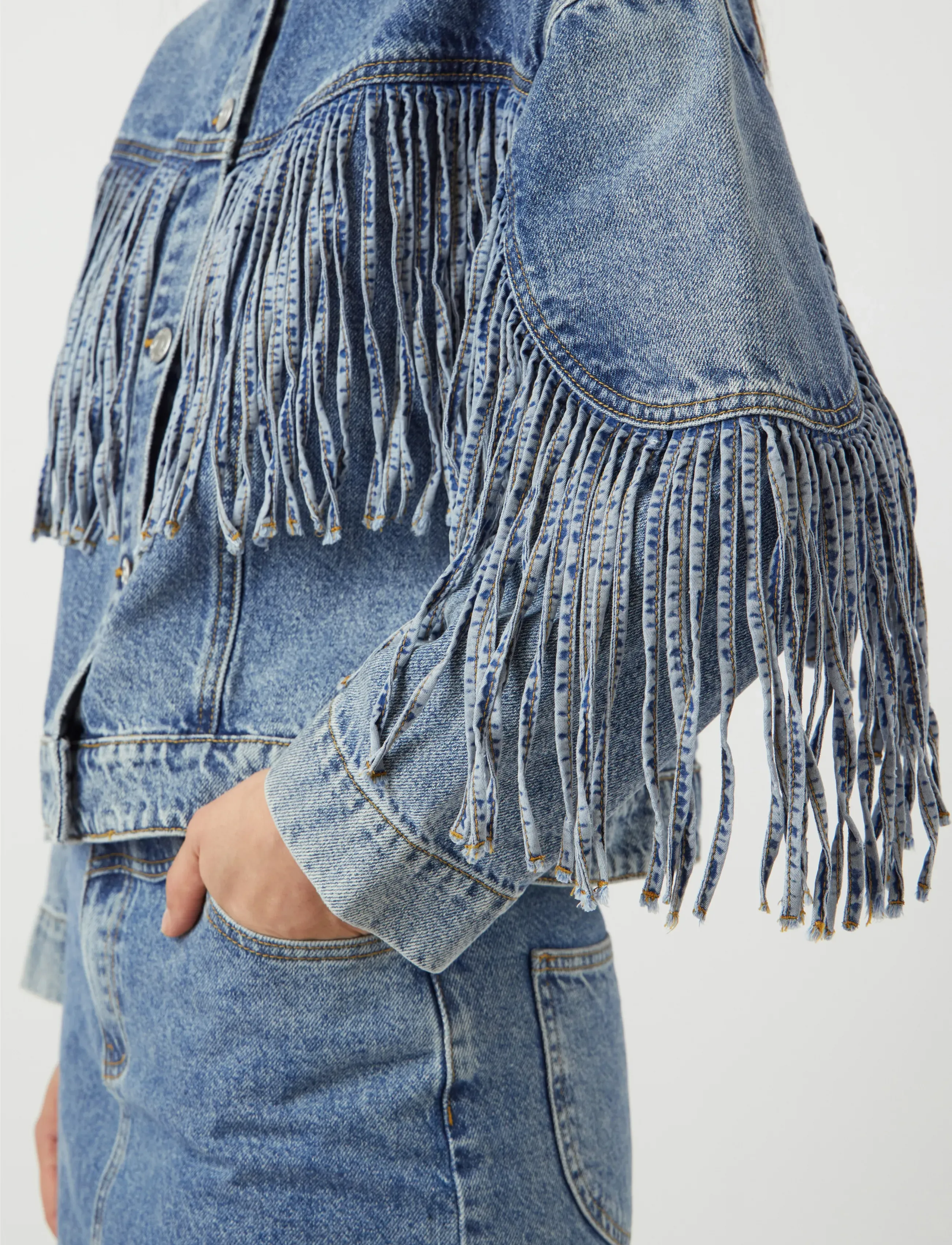 YAS - YASAIKO LS DENIM FRINGE JACKET - D2D - medium blue denim - 5