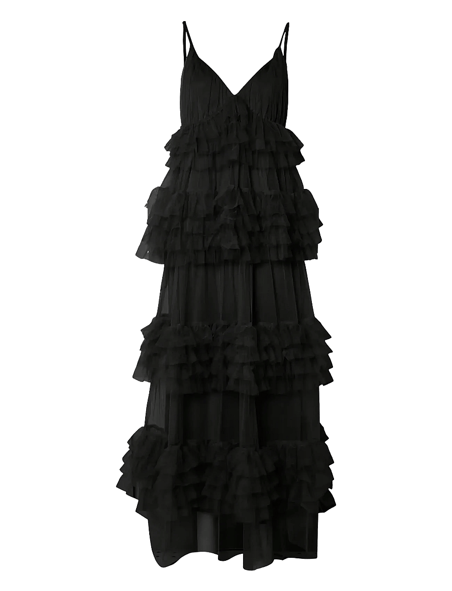 YAS - YASLORRAINE STRAP MAXI TULLE DRESS - D2D - festkjoler - black - 1