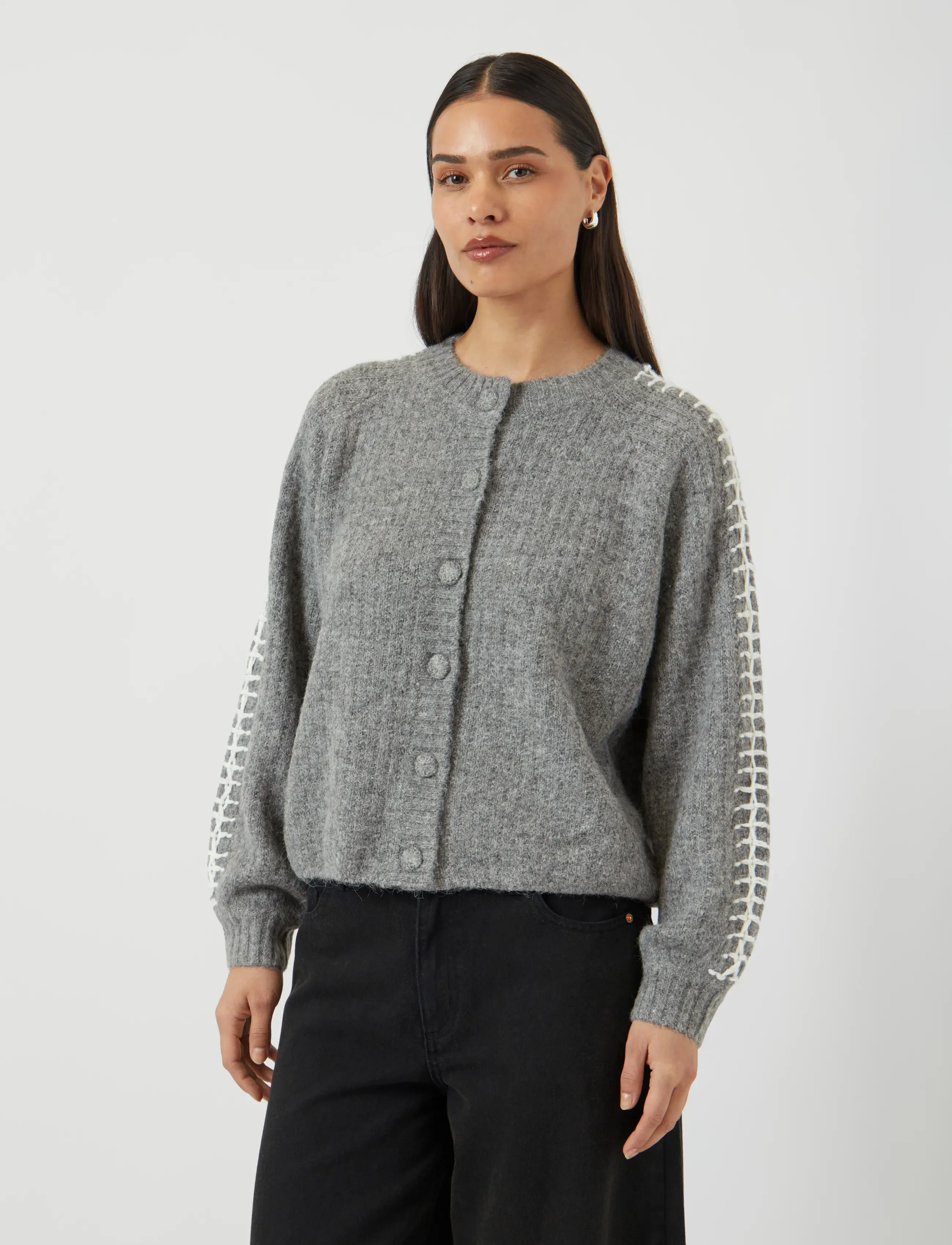 YAS olly Ls Knit Cardigan S. Noos, Kvinder, Strikket Cardigan Med Pyntesømme, Grå, Str: S