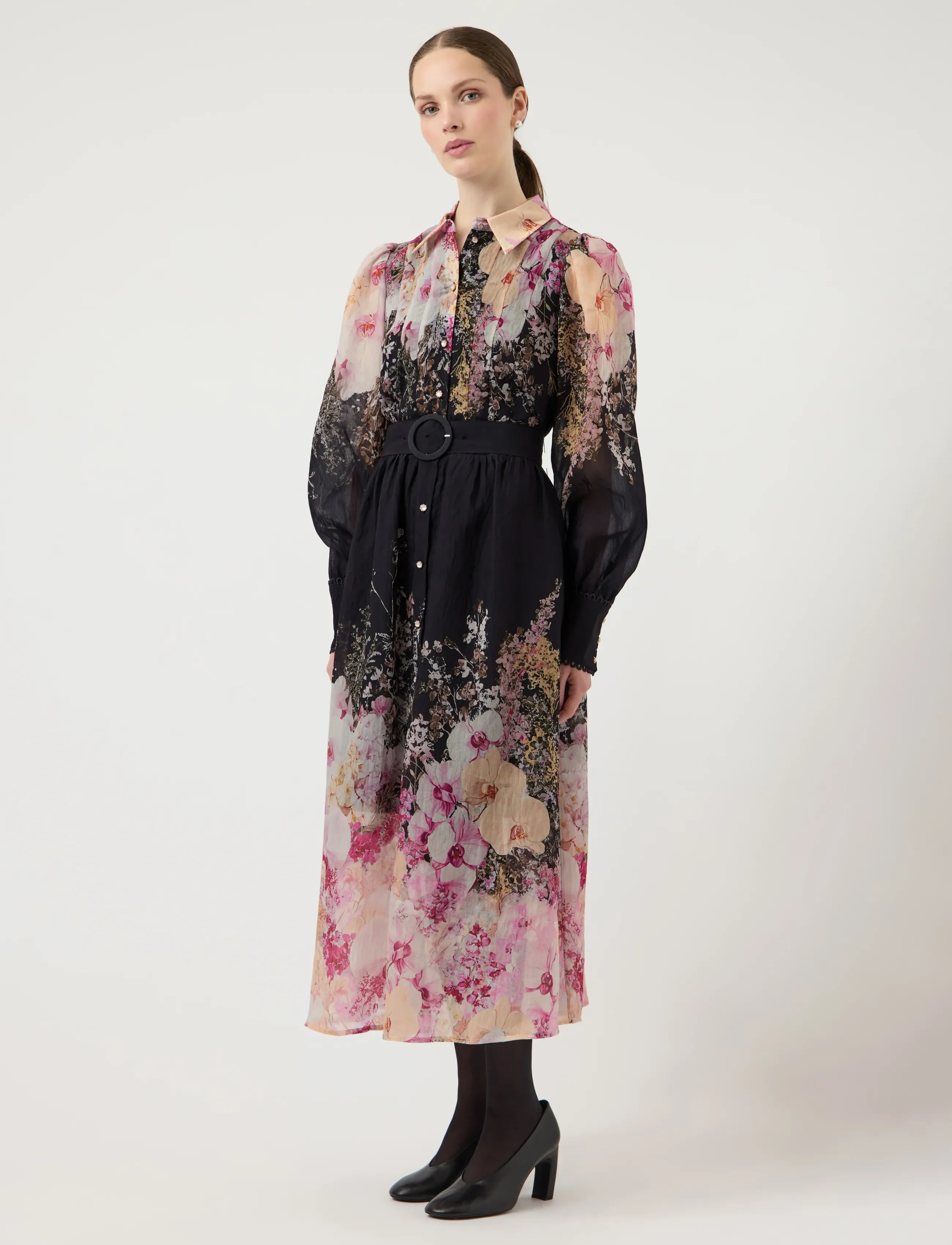 YAS - YASROMANTICA LS LONG DRESS - SHOW - skjortklänningar - black - 4
