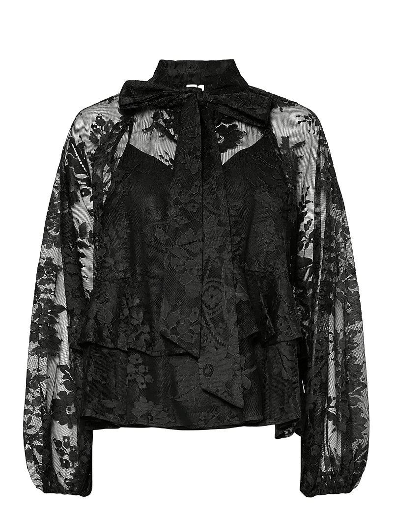 YAS - YASLACILLA LS LACE TOP - SHOW - long sleeved blouses - black - 0