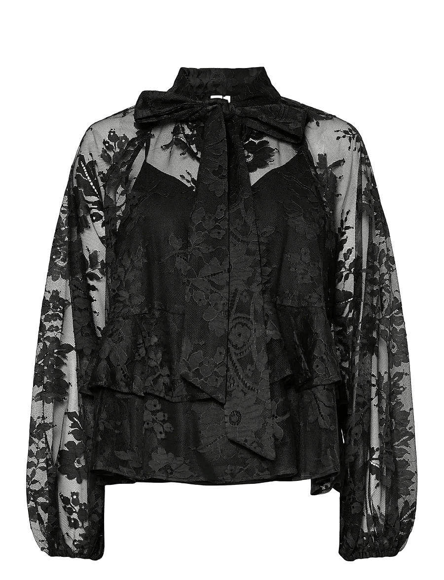 YAS - YASLACILLA LS LACE TOP - SHOW - palaidinės ilgomis rankovėmis - black - 0