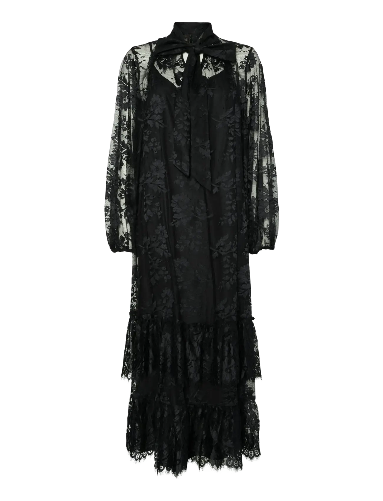 YAS - YASLACILLA LS LACE LONG DRESS - SHOW - blondekjoler - black - 0