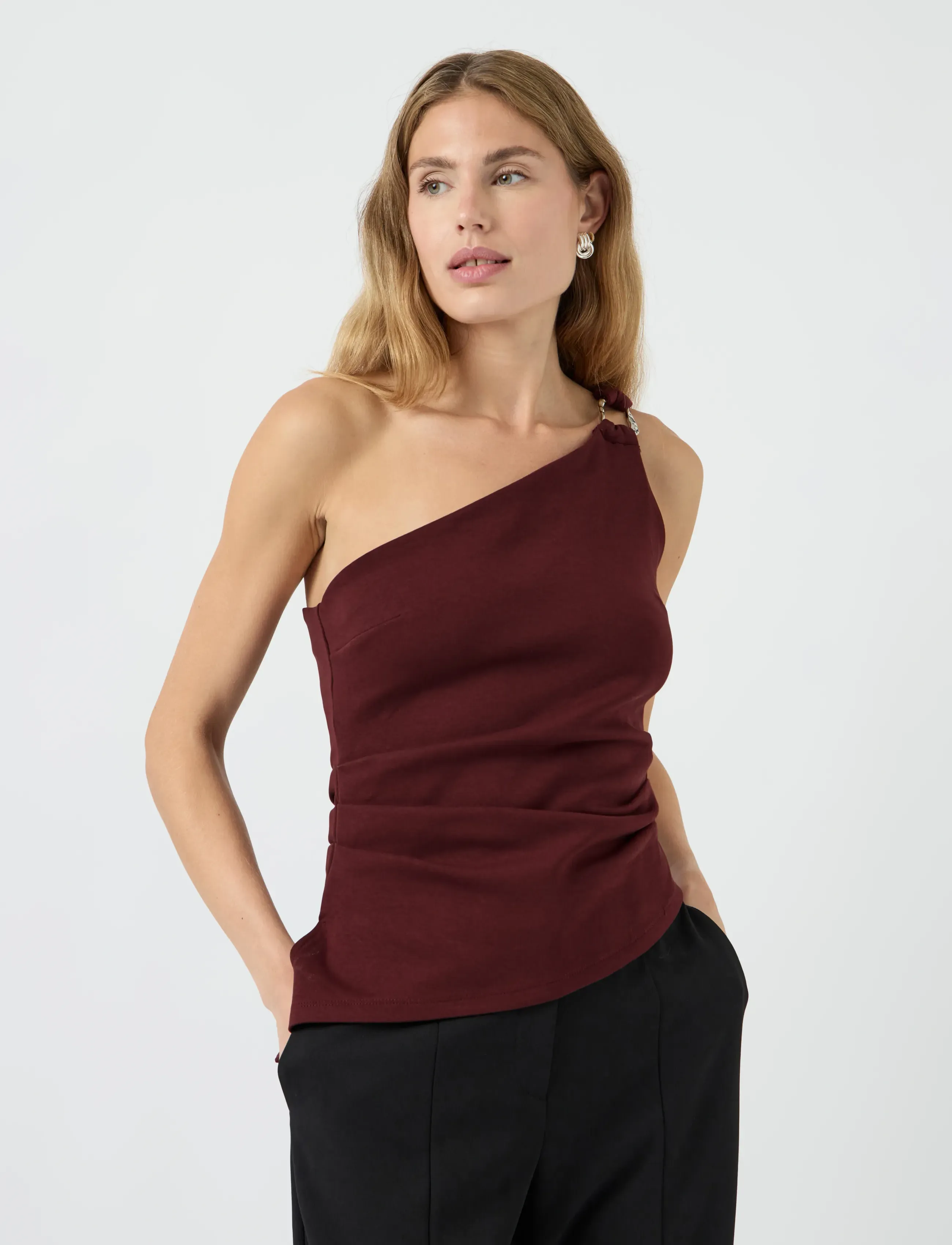 YAS YASMIMO ONE SHOULDER TOP - Peopluusid - PORT ROYALE / burgundy