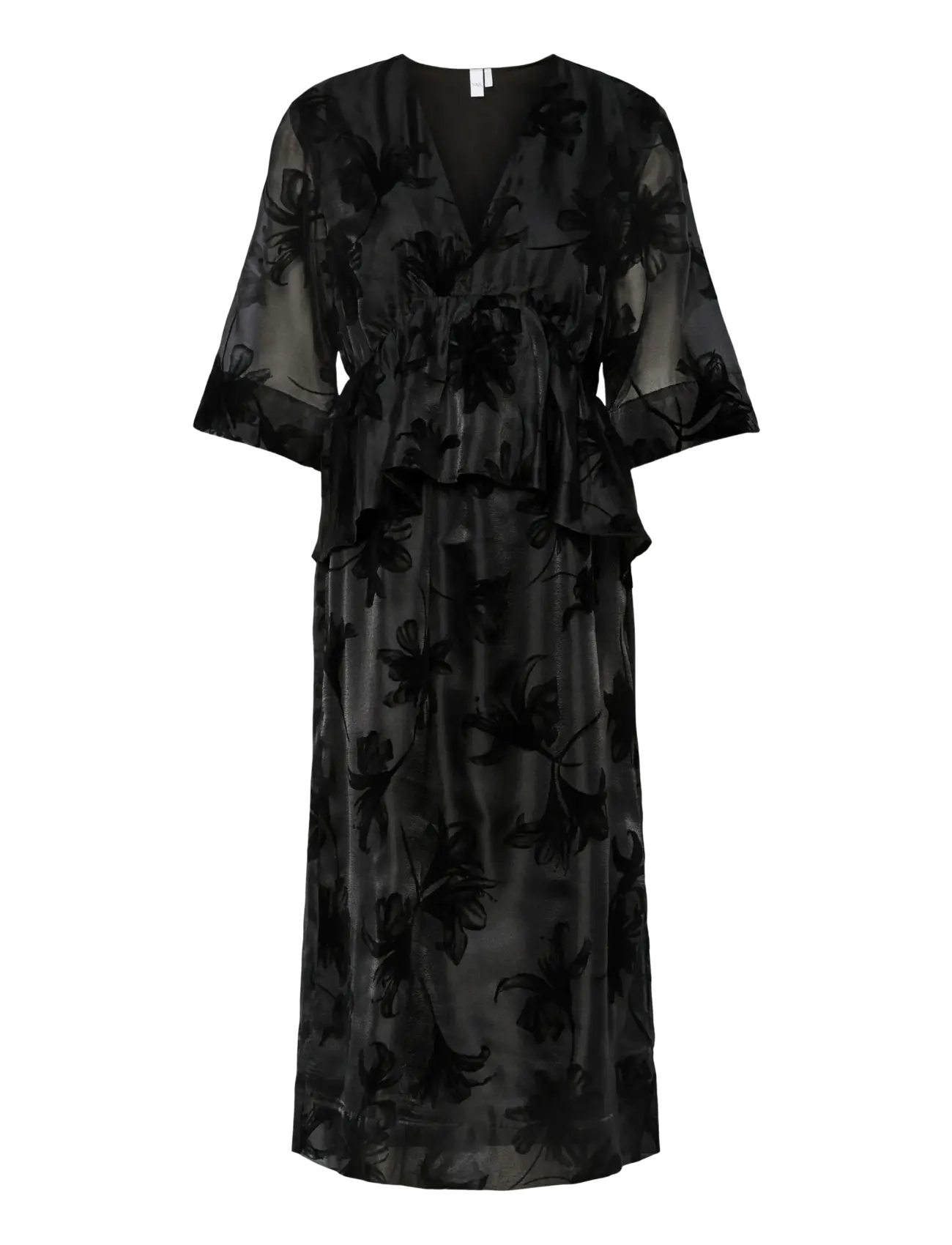 YAS lingu 3/4 Midi Dress, Kvinder, Blomstret 3/4 Ærme Midi Kjole, Sort, Str: 36