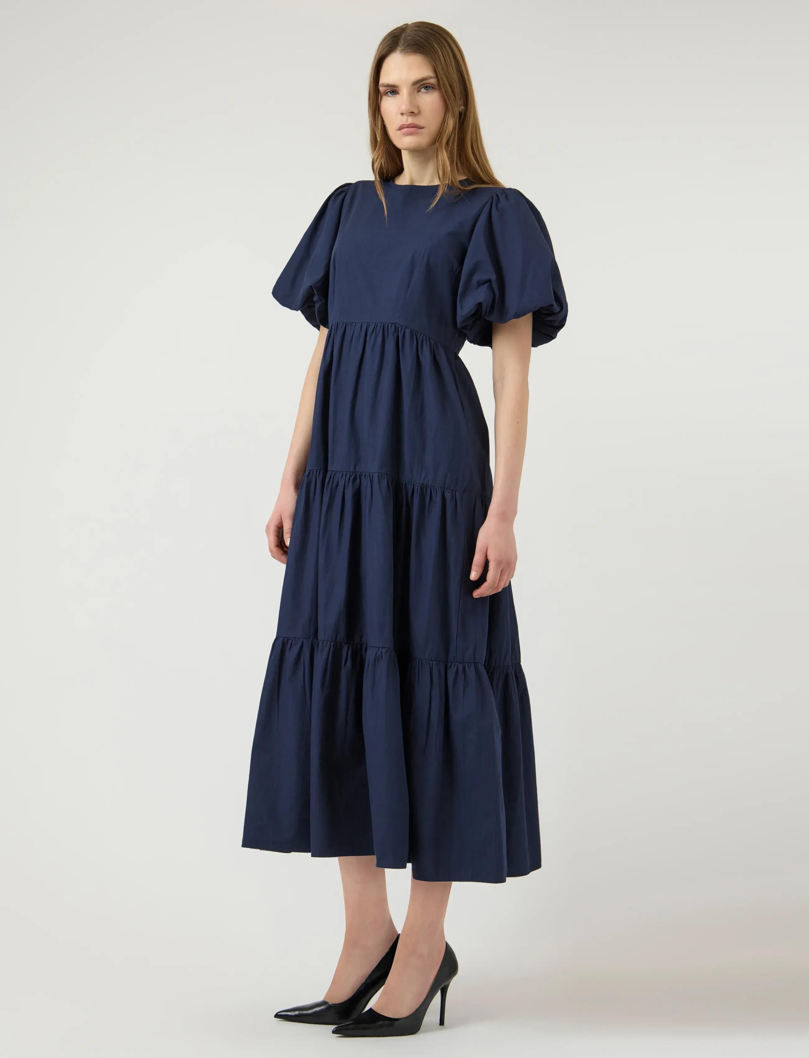 YAS colea Ss Ankle Dress S. Noos, Kvinder, Lagdelt Pufærme Maxikjole, Navy, Str: 36