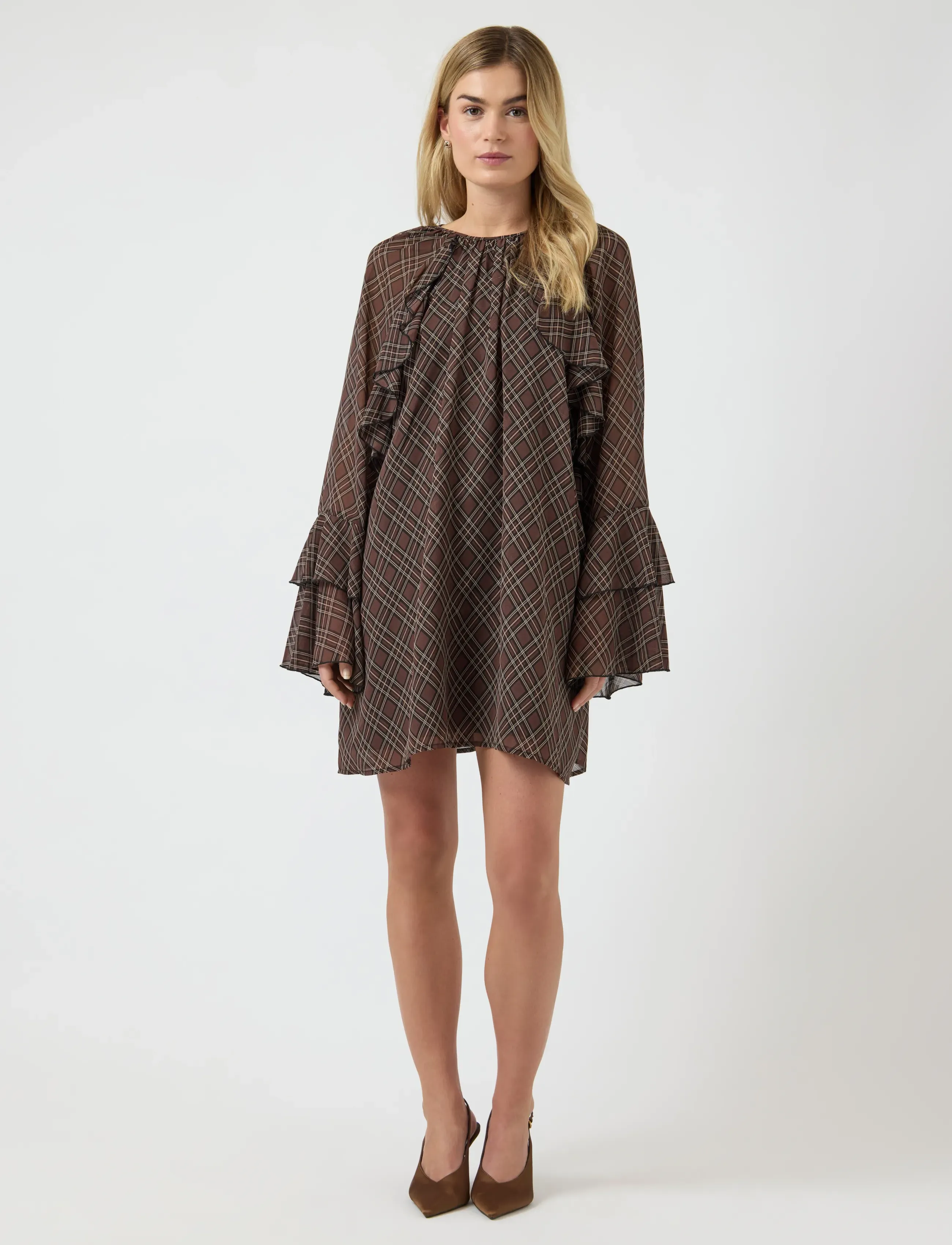 YAS YASCHECKSY LS DRESS S. - YAS - SASSAFRAS / brown