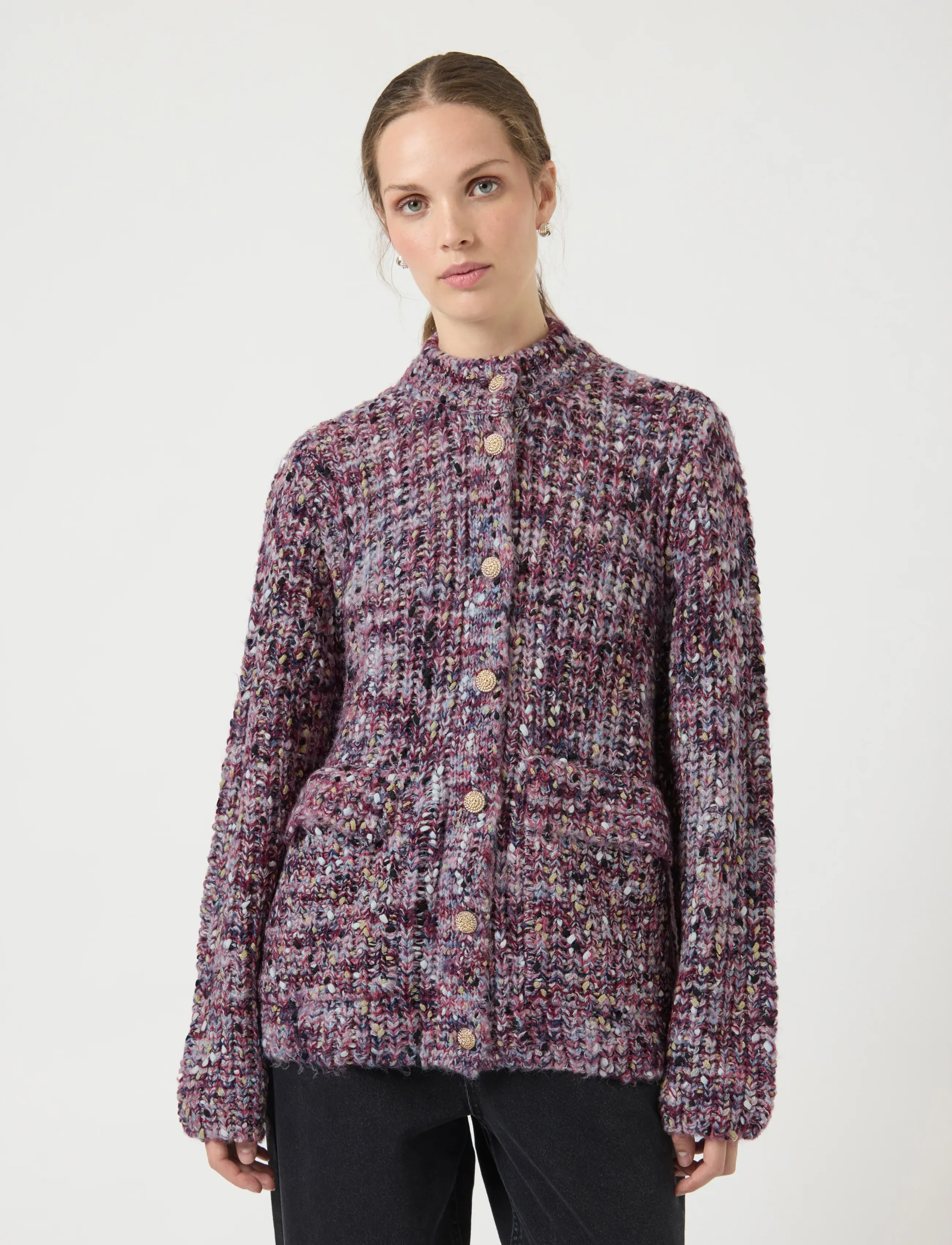 YAS libba Ls Knit Cardigan S., Kvinder, Strikket Cardigan, Lila, Str: L