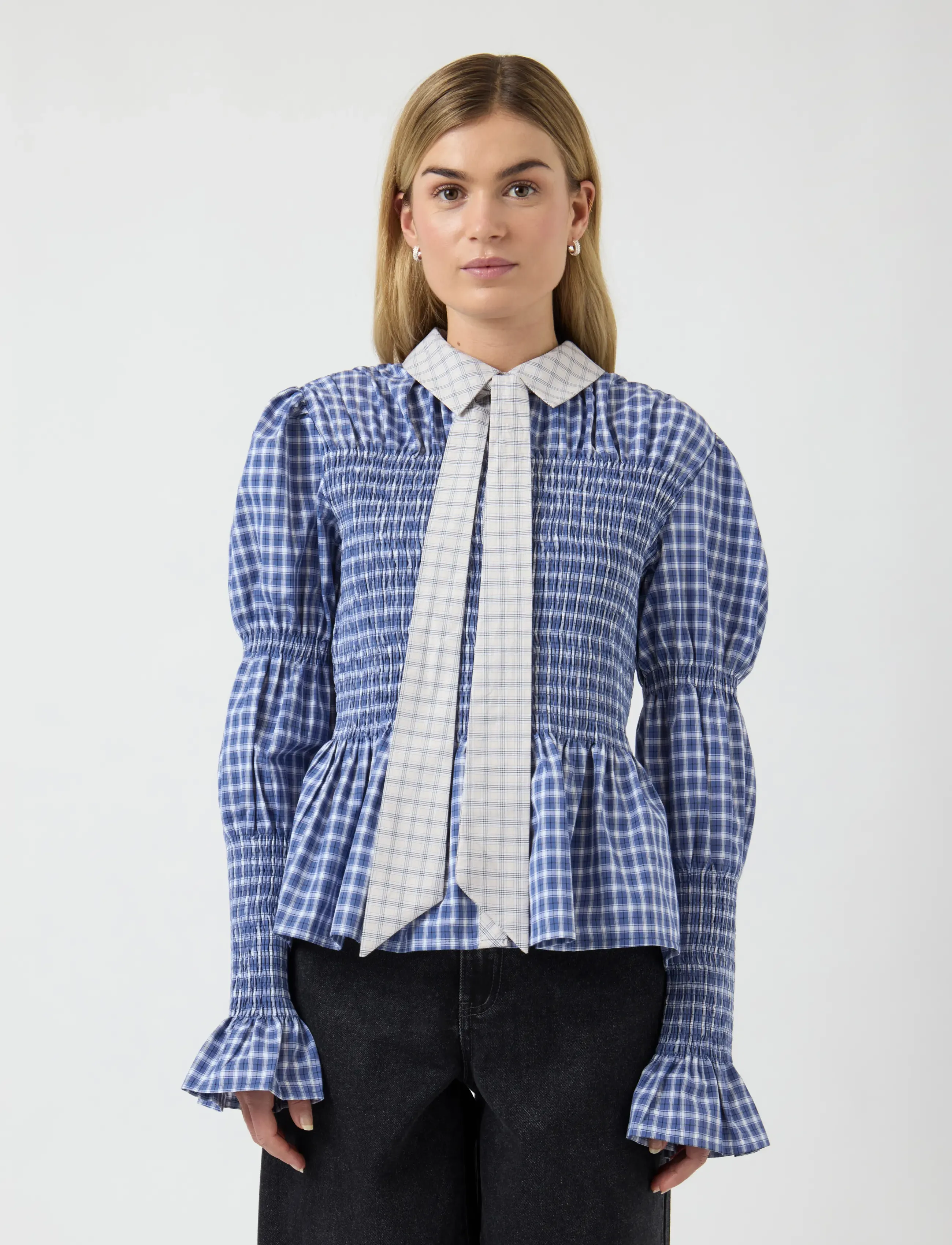 YAS bekka Ls Smock Shirt, 36, Shirts, Blau - Long-sleeved, Frauen