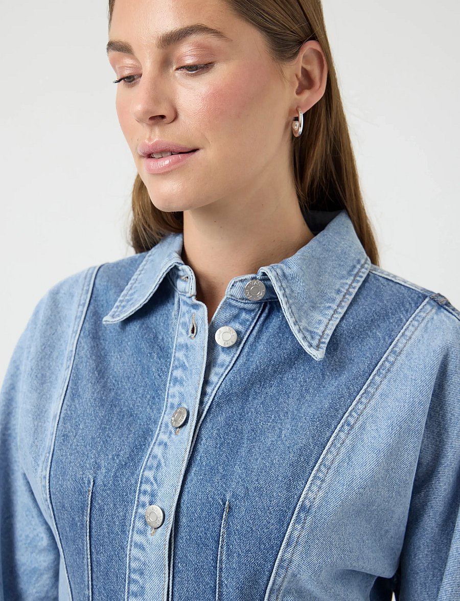 YAS - YASFARO LS DENIM DRESS - särkkleidid - light blue denim - 5