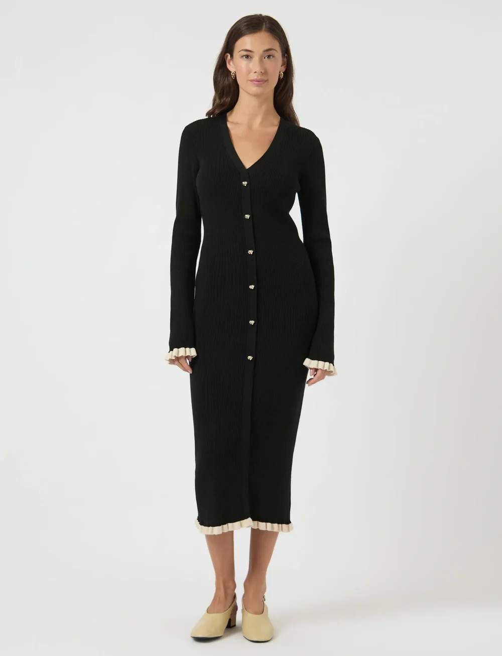 YAS - YASFLOMA LS KNIT DRESS S. - stickade klänningar - black - 0