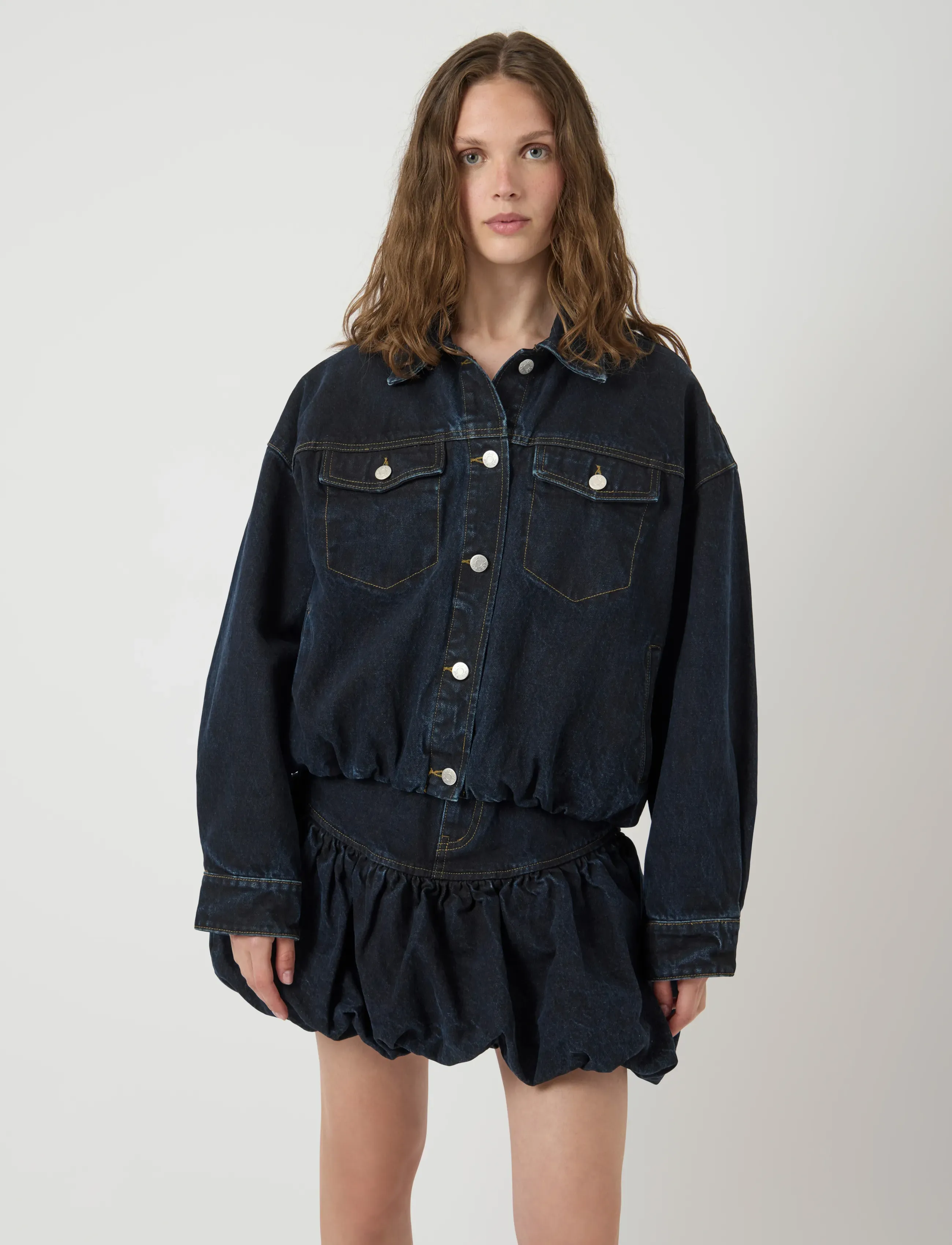 YAS YASBROOKE LS DENIM JACKET S. - D2D - Transitional Layering - DARK BLUE DENIM / silver