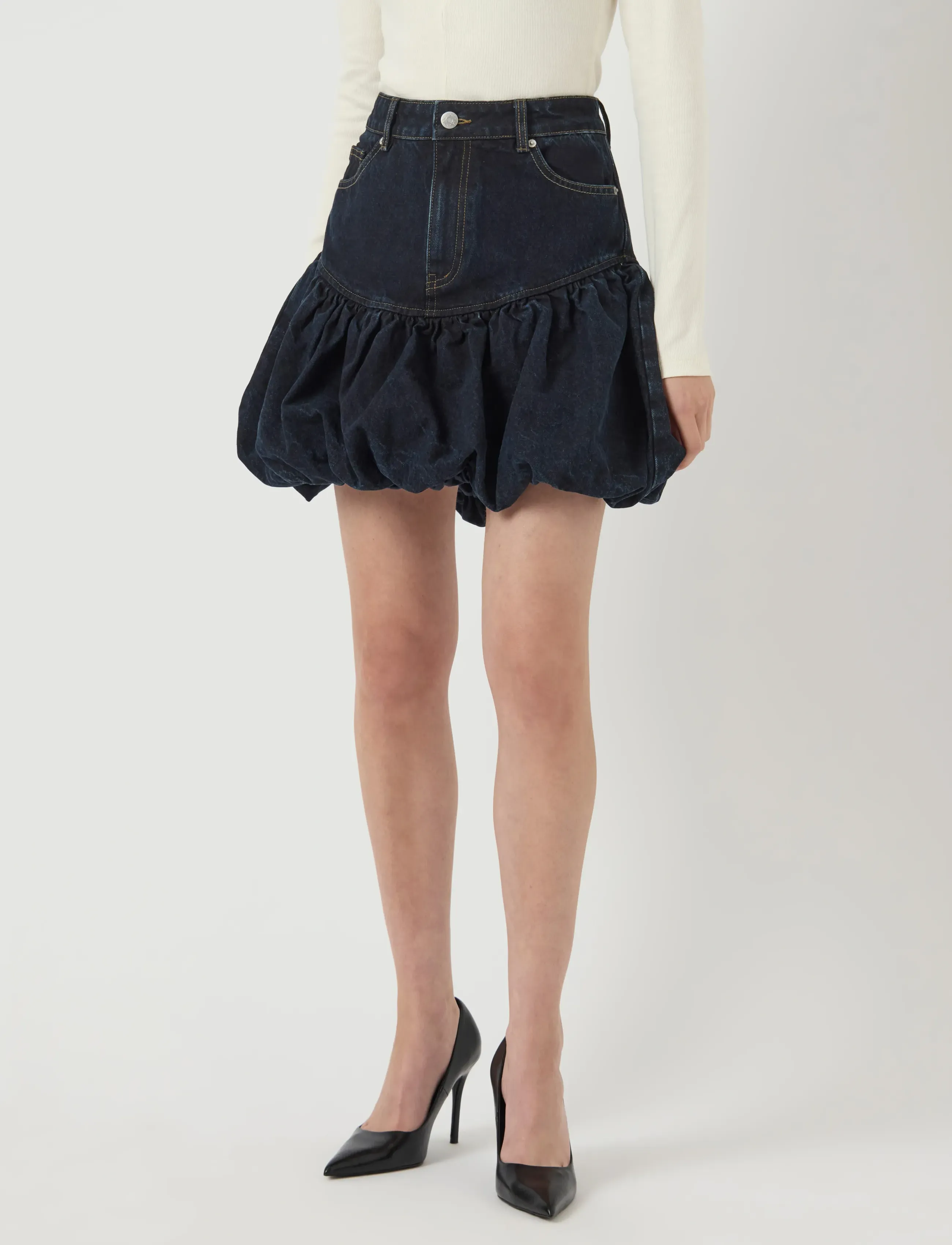 YAS YASBROOKE HMW DENIM BUBBLE SKIRT S. D2D - Pils - DARK BLUE DENIM / navy