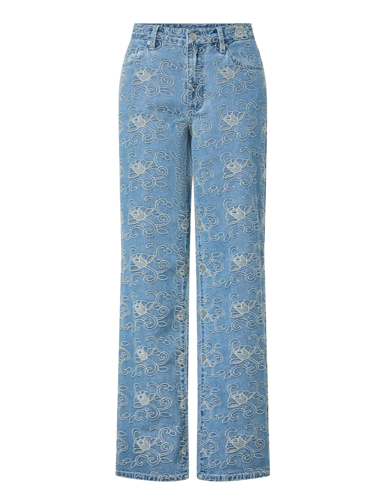 YAS YASSIA MW EMB STRAIGHT JEANS - Jeans - LIGHT BLUE DENIM / blue