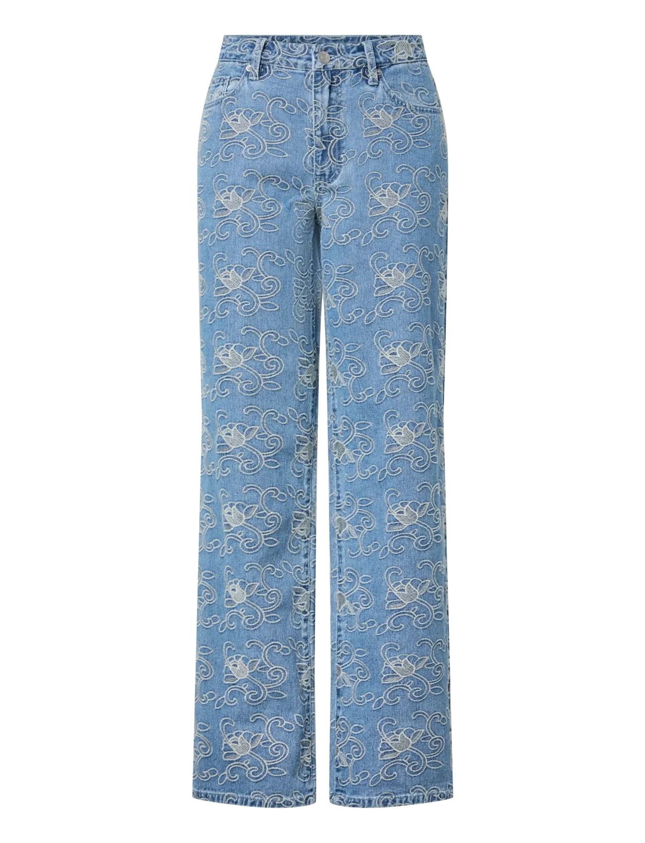 YAS YASSIA MW EMB STRAIGHT JEANS - Straight jeans - LIGHT BLUE DENIM / blue
