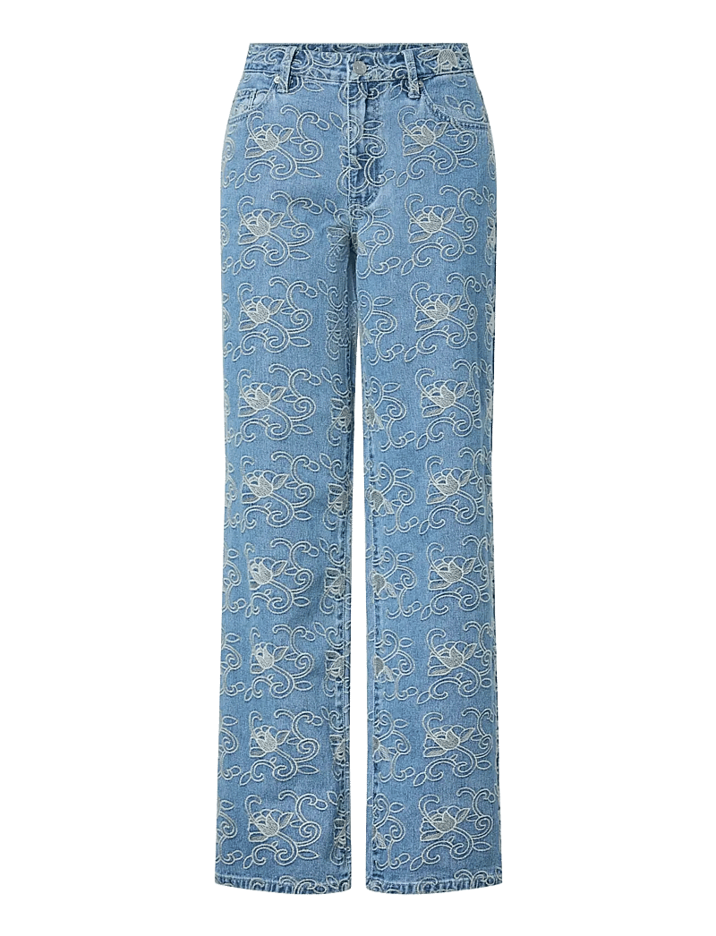 YAS - YASSIA MW EMB STRAIGHT JEANS - straight jeans - light blue denim - 1