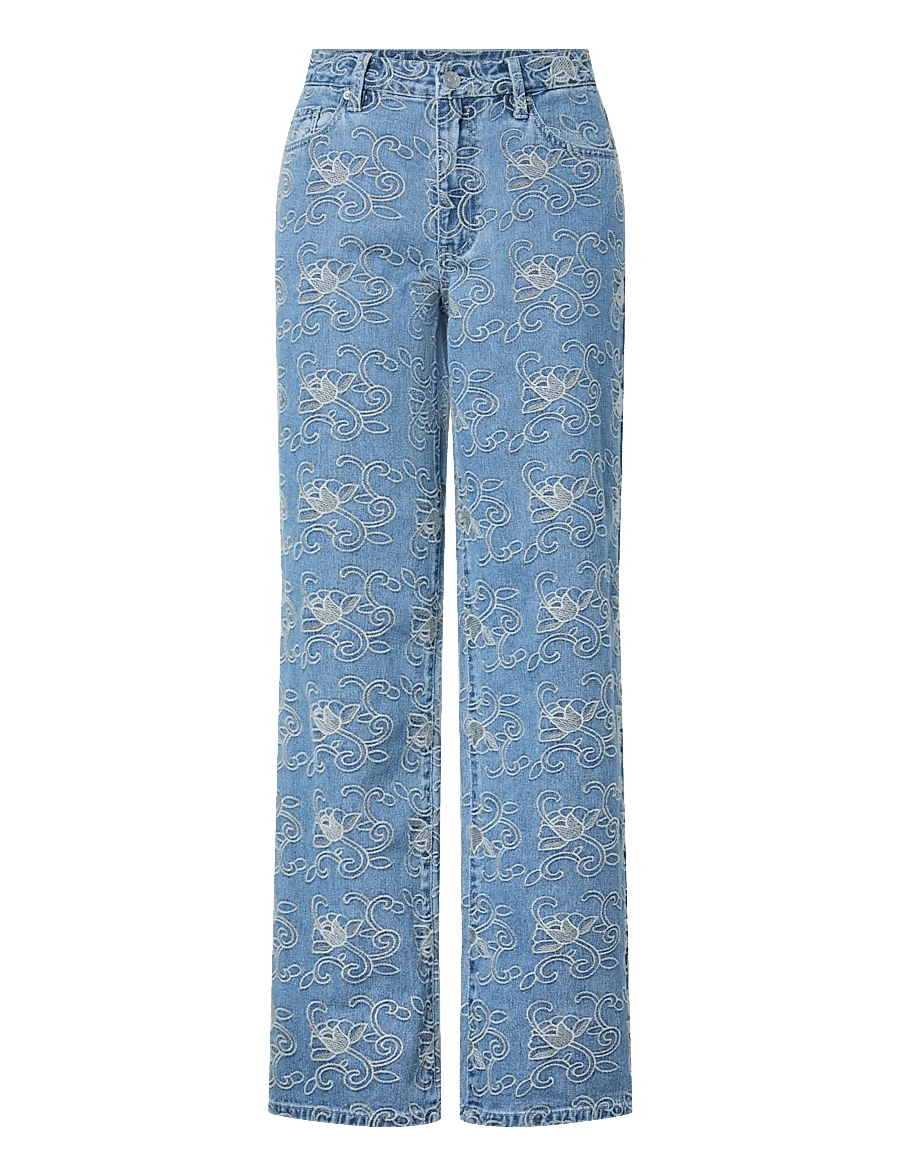 YAS - YASSIA MW EMB STRAIGHT JEANS - gerade jeans - light blue denim - 1