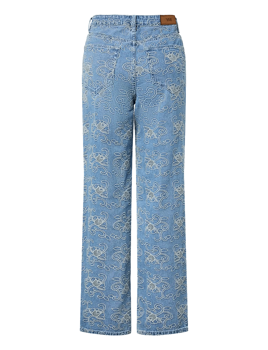 YAS - YASSIA MW EMB STRAIGHT JEANS - gerade jeans - light blue denim - 2