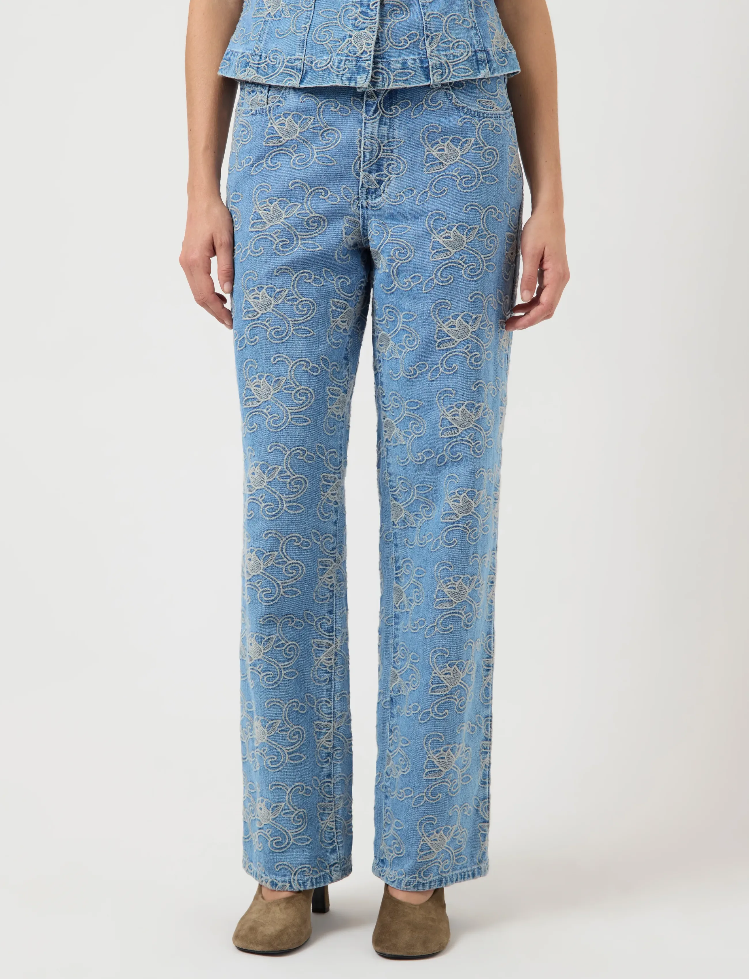 YAS YASSIA MW EMB STRAIGHT JEANS - YAS - LIGHT BLUE DENIM / blue