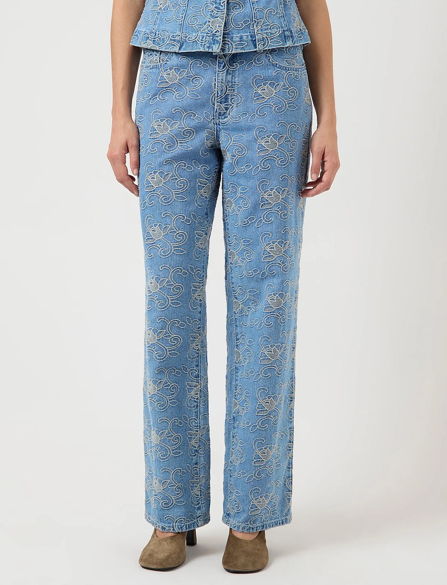 YAS - YASSIA MW EMB STRAIGHT JEANS - gerade jeans - light blue denim - 0
