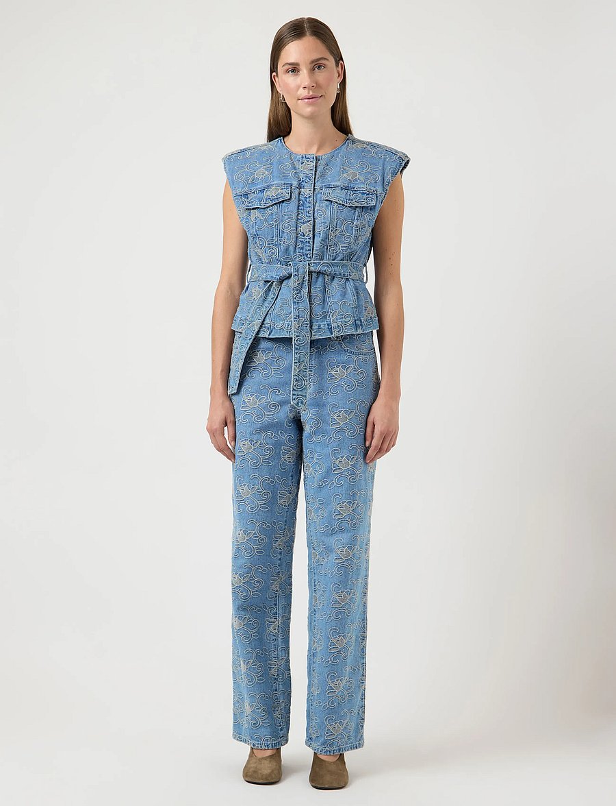 YAS - YASSIA MW EMB STRAIGHT JEANS - gerade jeans - light blue denim - 5