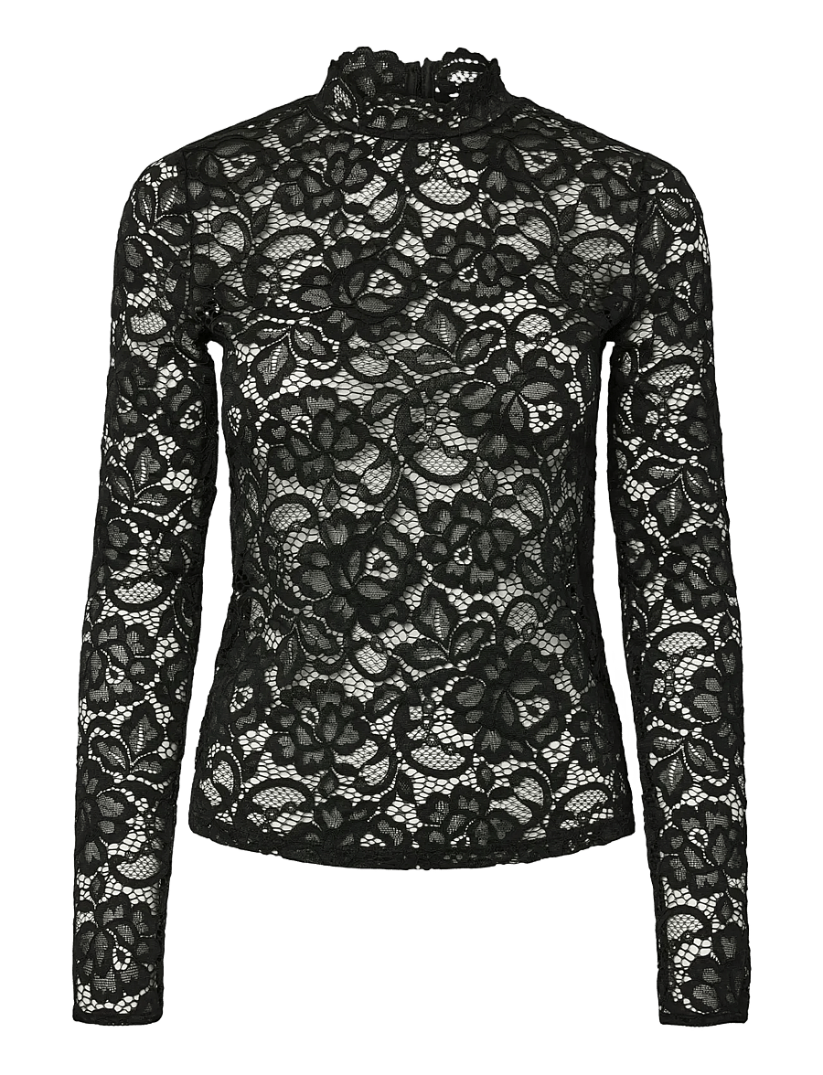 YAS - YASLACEY LS LACE TOP S. NOOS - langärmelige blusen - black - 1