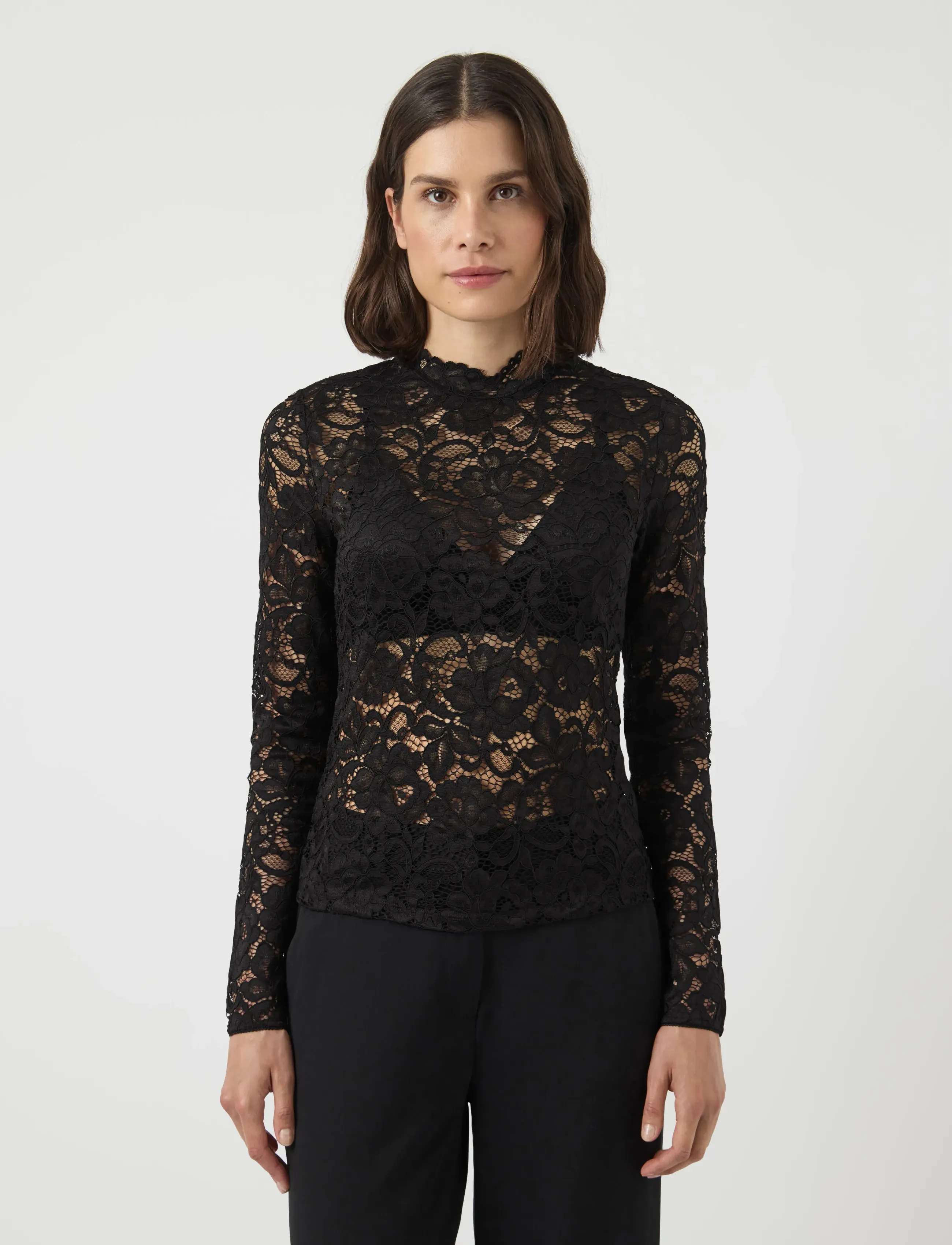 YAS YASLACEY LS LACE TOP S. NOOS - Blusen - BLACK / black