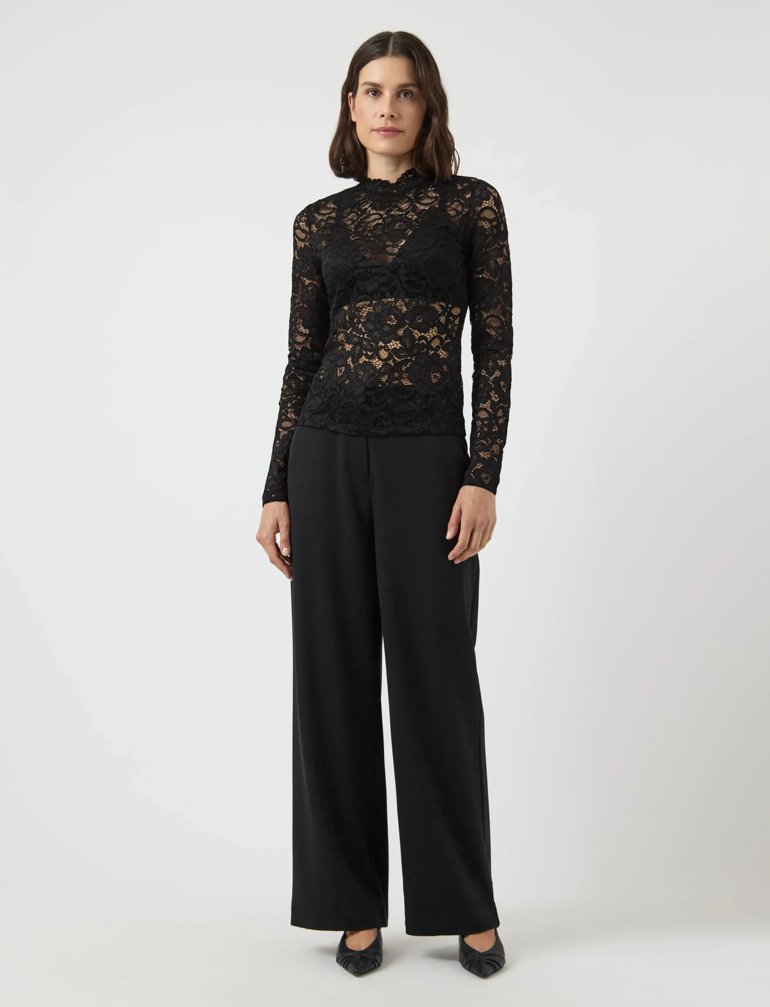 YAS - YASLACEY LS LACE TOP S. NOOS - langermede bluser - black - 4