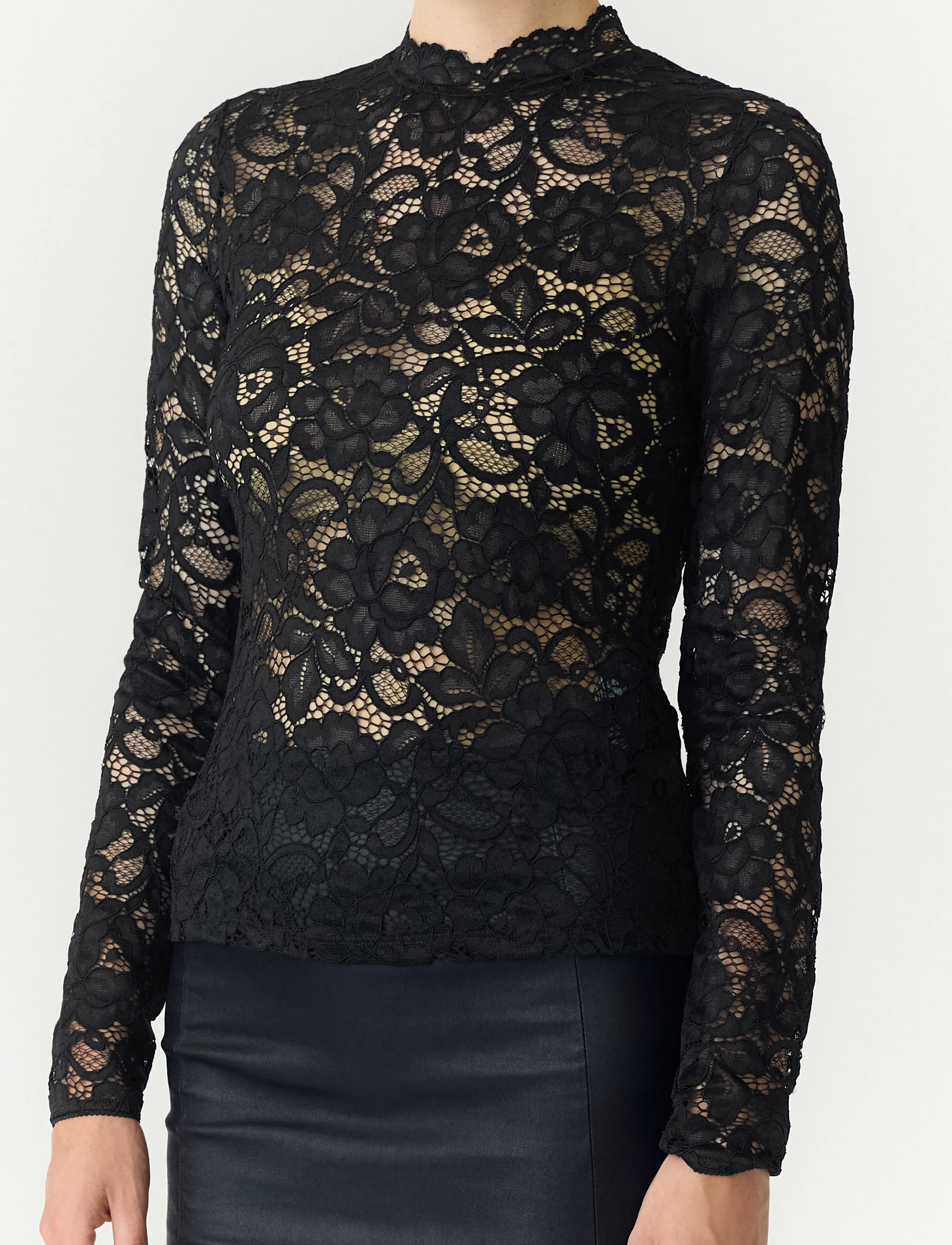 YAS - YASLACEY LS LACE TOP S. NOOS - långärmade blusar - black - 5