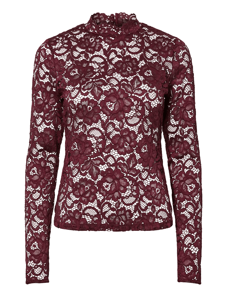 YAS - YASLACEY LS LACE TOP S. NOOS - long sleeved blouses - port royale - 1