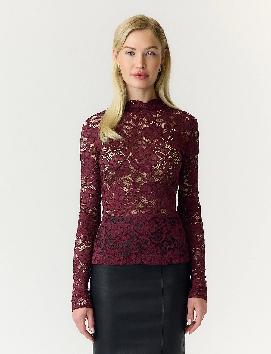 YAS - YASLACEY LS LACE TOP S. NOOS - langærmede bluser - port royale - 0