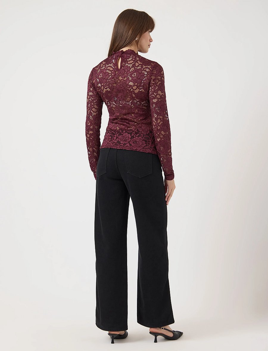 YAS - YASLACEY LS LACE TOP S. NOOS - long sleeved blouses - port royale - 3